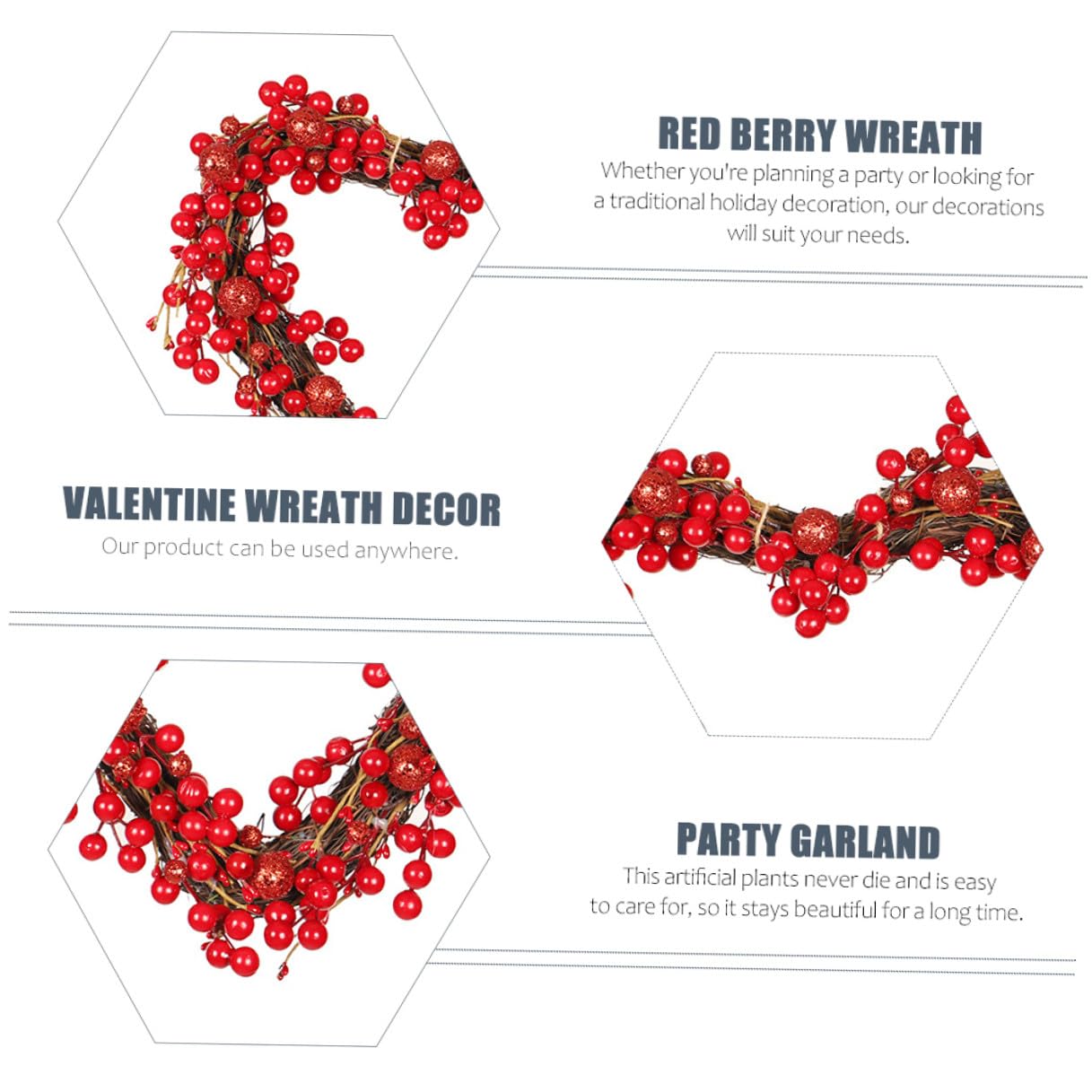 VALICLUD Elegante Herzförmige Türgirlande Rattan Kranz Anhänger mit Roten Beeren für Valentinstag Wohn und Hochzeitsdekoration