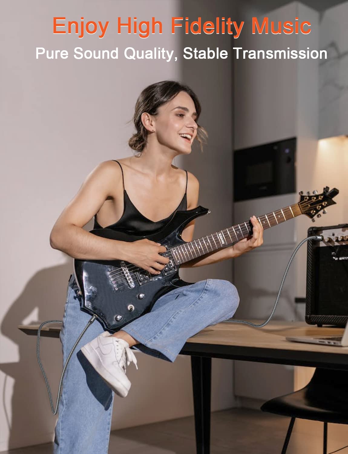 VANAUX 1/4 Inch Straight Instrument Cable 6.35mm Mono Jack TS Speaker Cable Compatible with Guitar,Keyboards,Bass,Electronic Drum,Pedal Effects,Amplifier,Audio Mixer,Speaker (10Feet/3m)