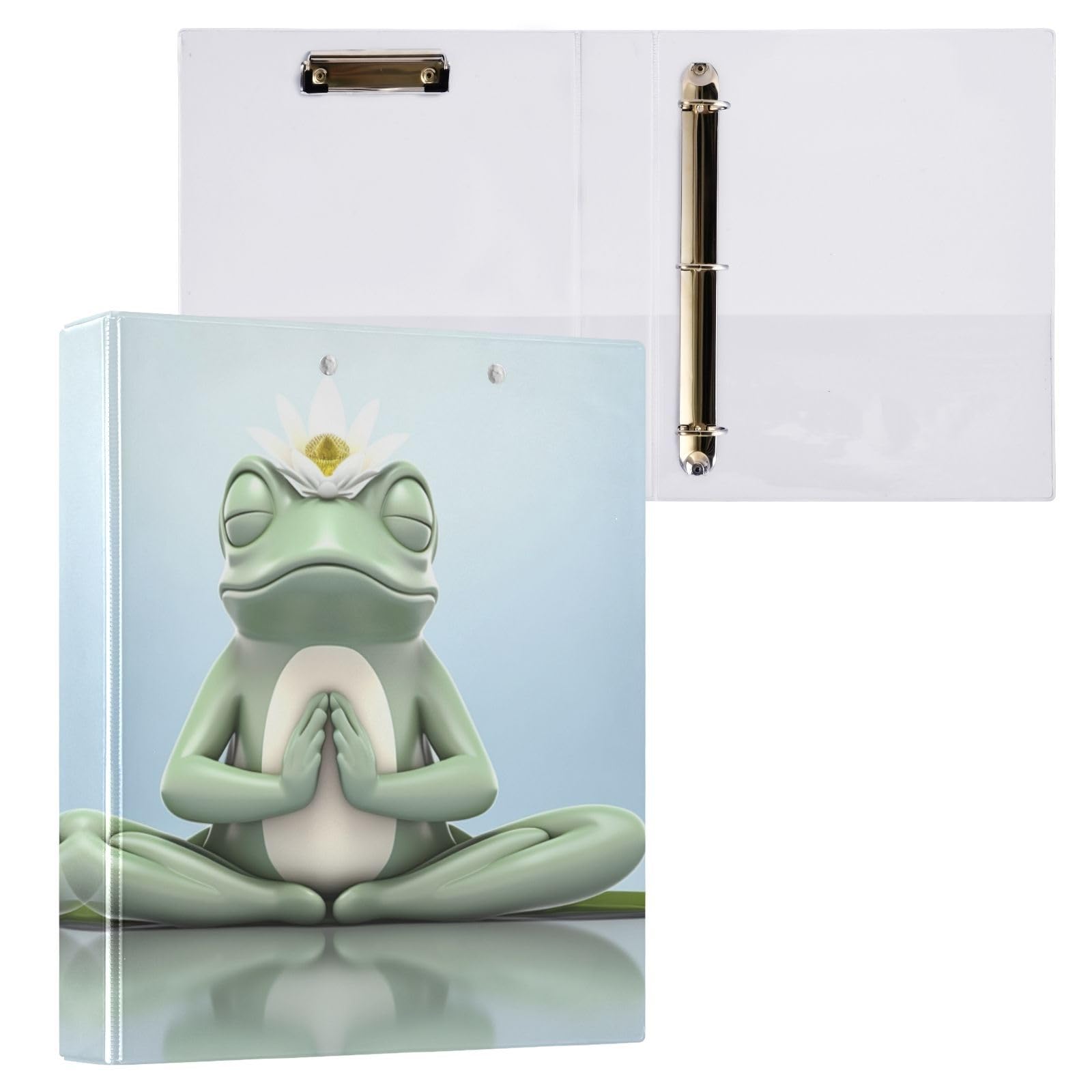 xigua Frog at Meditation A4 Ring Binders, A4 Folders 3 Ring Binder to Hold 200 Sheets, D Ring Binders with Clipboard for Home Office Supplies 2 Pack