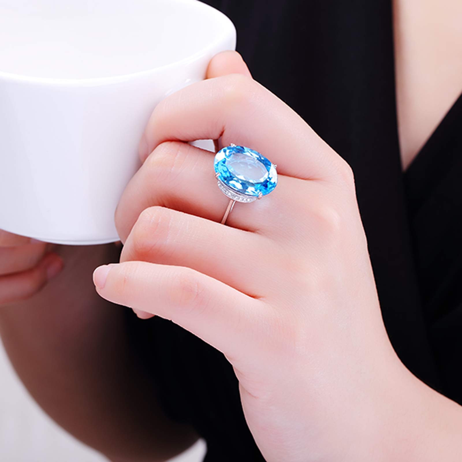 Beydodo Pierścionki damskie białe złoto 750 duży owalny topaz 16 ct obrączki ślubne białe złoto pierścionek diament e białe złoto, 65 cm (20,7 cala), colore: białe złoto, cod. TLLWGZ4285