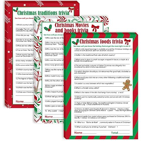 Watayo 62 Pieces Christmas Trivia Party Game Cards-Xmas Festival Guessing Activity for Adult Annual Festive Events Christmas Party Decorations Cover
