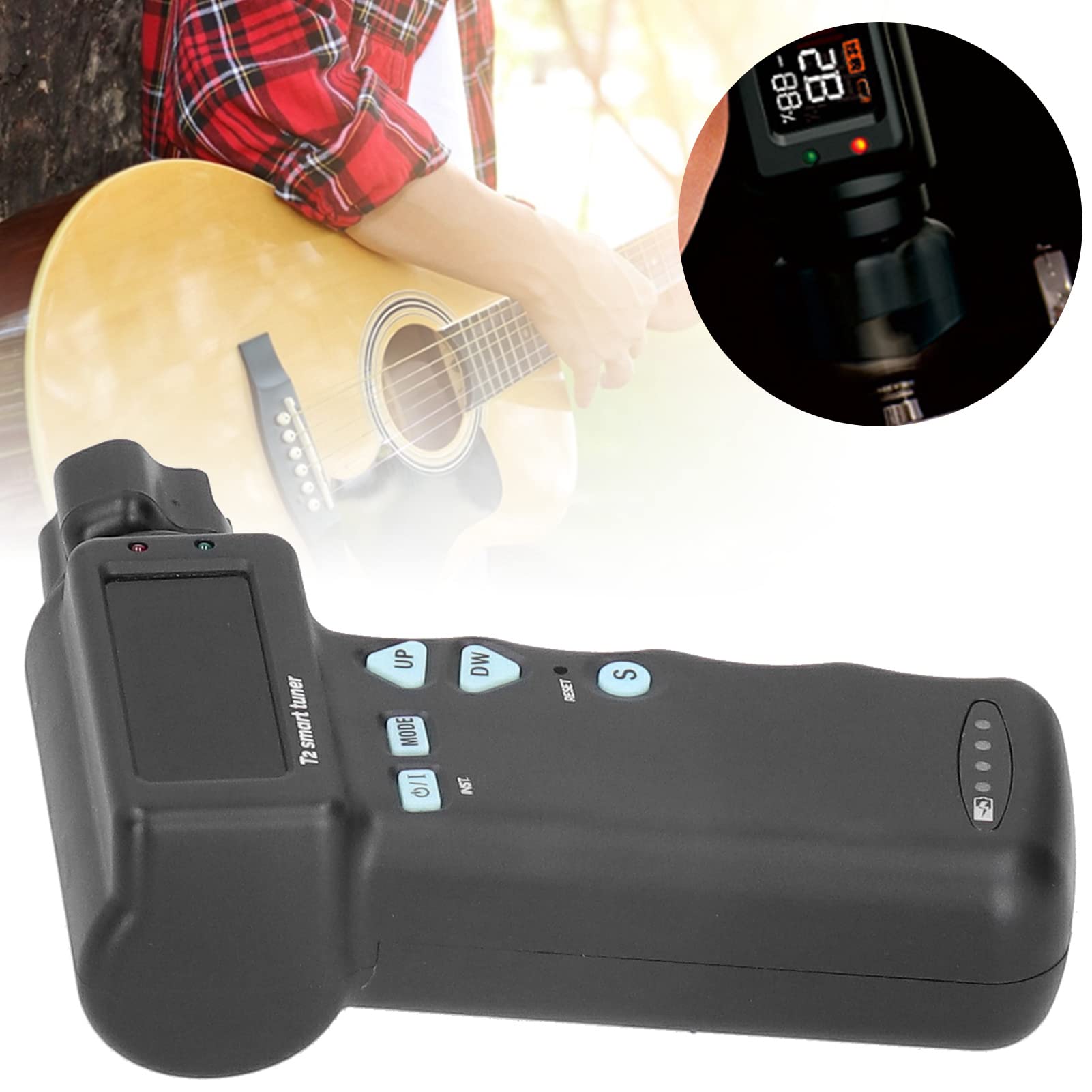 VGEBY Sintonizzatore intelligente per chitarra automatico strumento di sintonizzazione dell'ukulele elettrico facile da usare con schermo LCD a colori per tutte le chitarre metallo (nero)