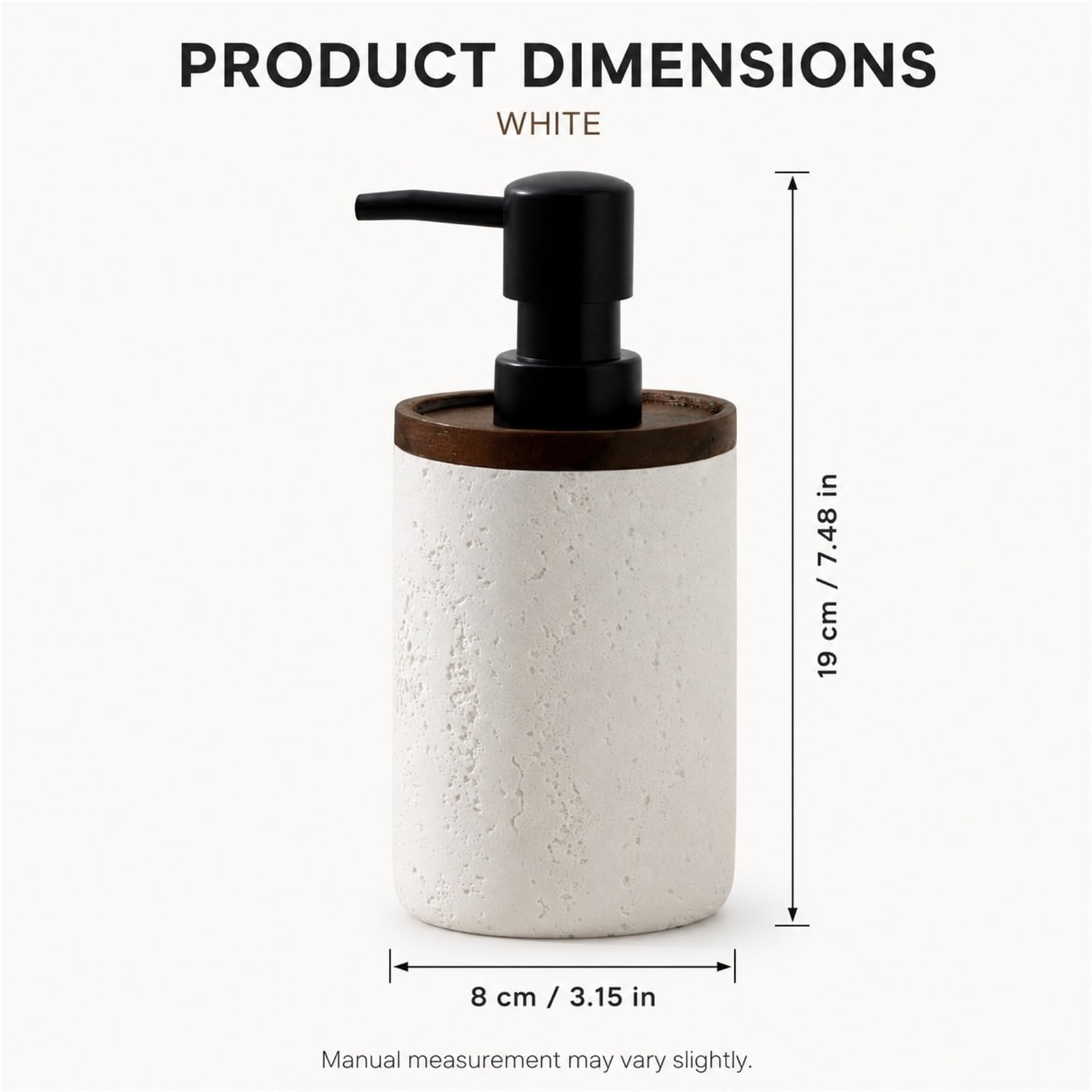 Dispenser Sapone In Arenaria Con Effetto Noce E Pompa A Pressione | Flacone Ricaricabile Effetto Pietra, Pompa Per Sapone, Lozione, Shampoo, Bagnoschiuma E Detersivo Piatti(White)