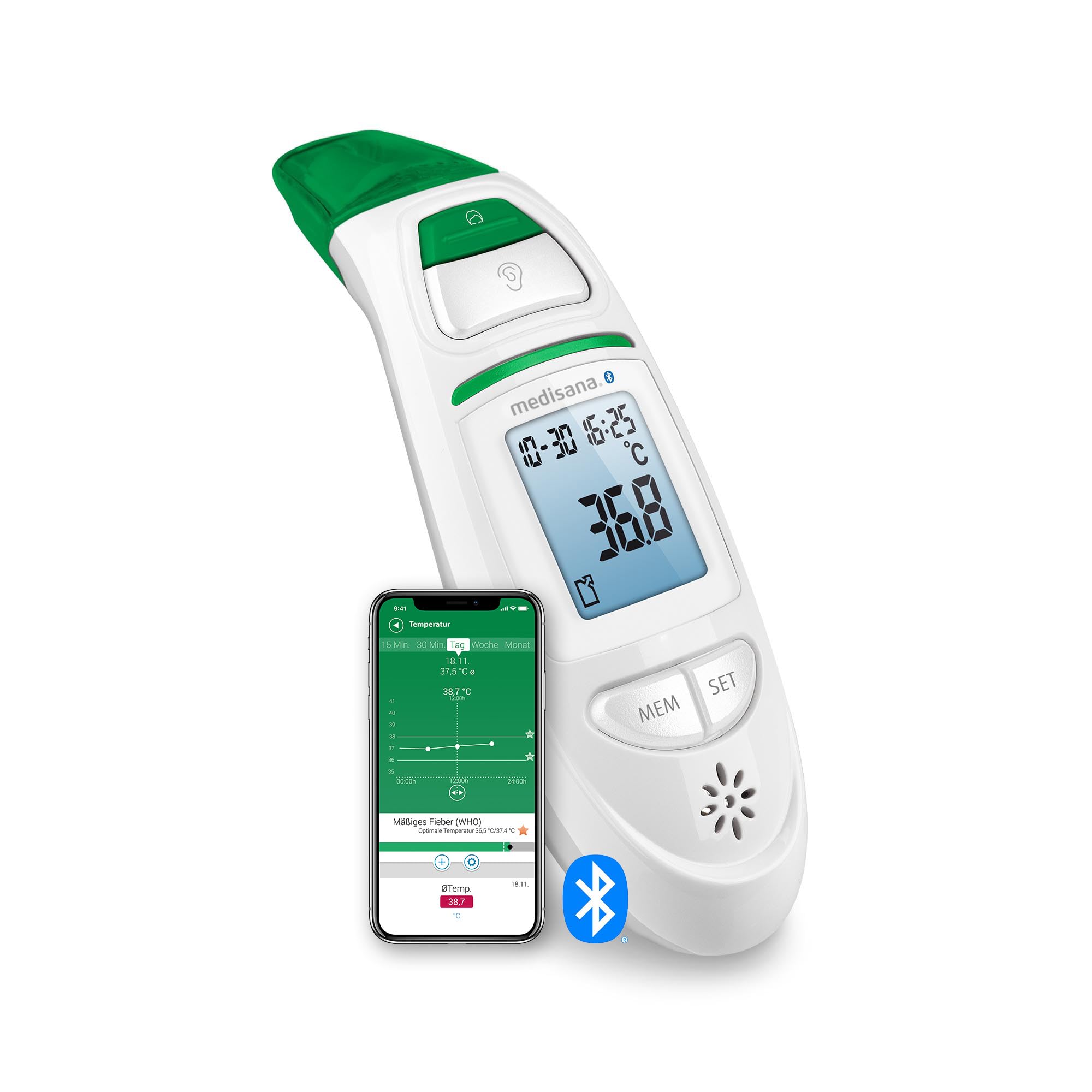 Medisana TM 750 connect – 6in1 Fieberthermometer (Ohr- und Stirnthermometer) mit Bluetooth