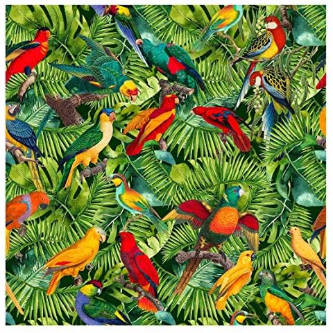 Non-Woven Wallpaper Colourful Collage Parrots in The Jungle Mural 192 x 192cm Cover