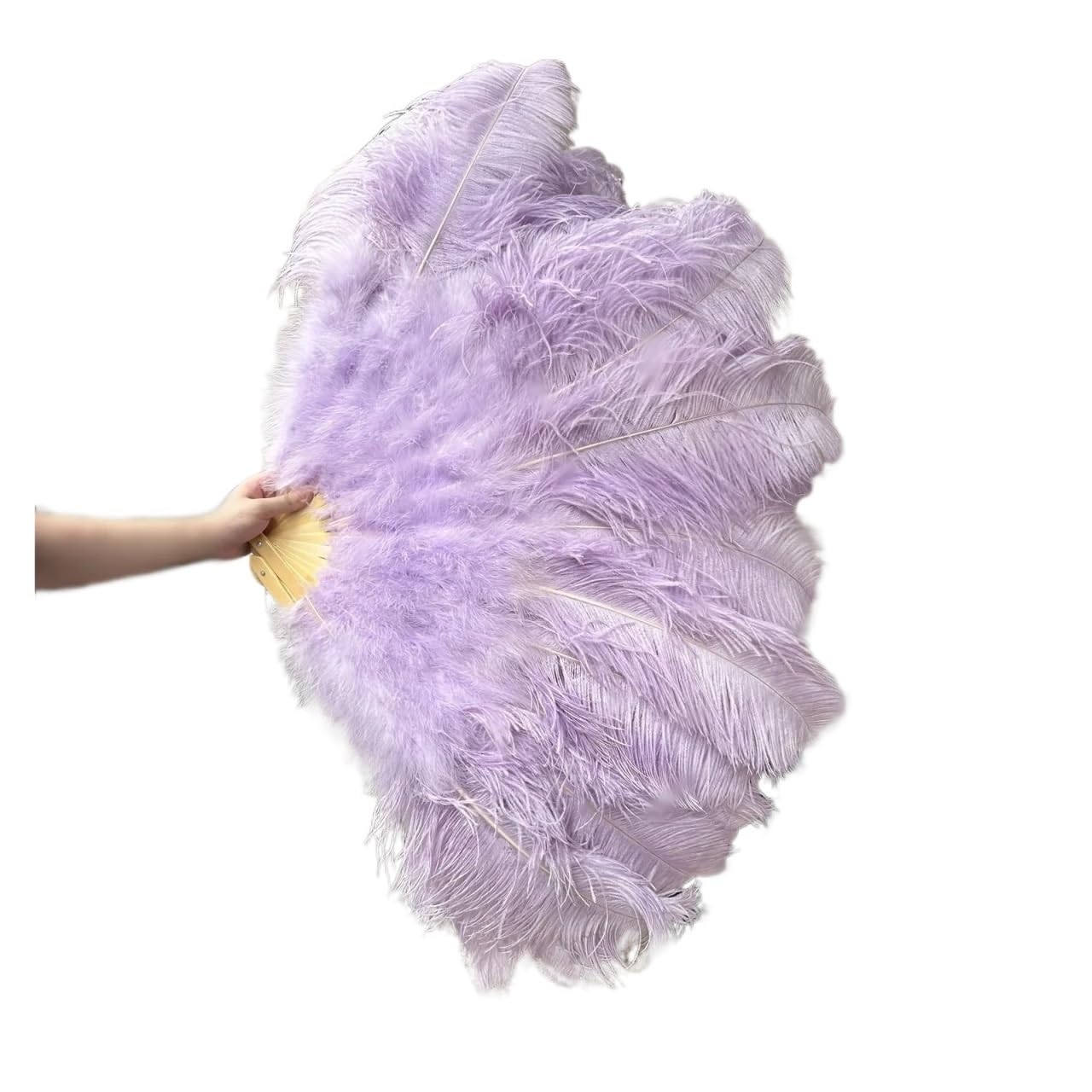 Éventail à plumes colorées pliable 100cm violet pour danse