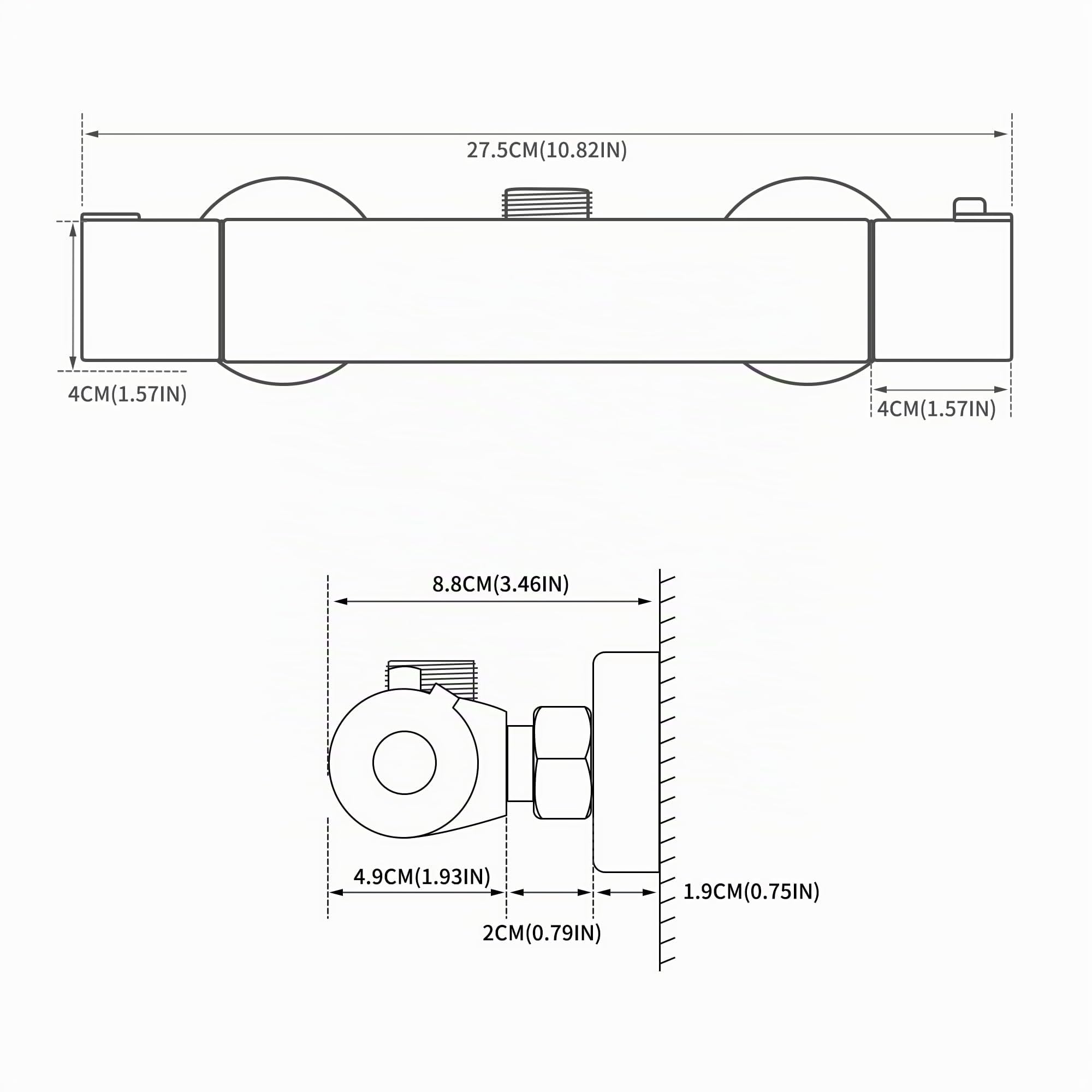 MORADO Duscharmatur mit thermostat oberem Auslauf, Dusharmatur mit Verbrühschutzventil,Duscharmatur mit umgekehrtem Auslauf und Adapter für 3/4"BSP und 1/2"BSP,massives Messing,verchromt
