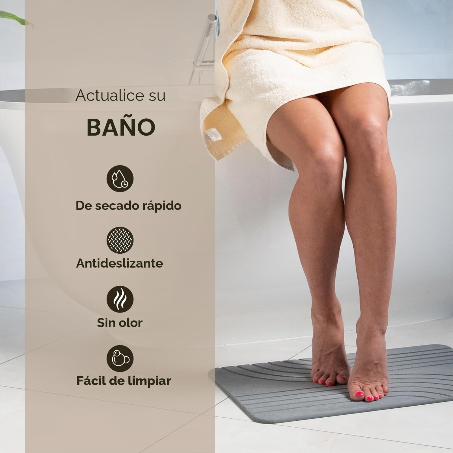 TOSORO Alfombrilla de baño de Piedra, Alfombra Antideslizante de Tierra de diatomeas para Ducha, Secado rápido y Absorbente, diseño Elegante y Moderno, fácil de Limpiar, 60 x 38 cm, Color Grafito
