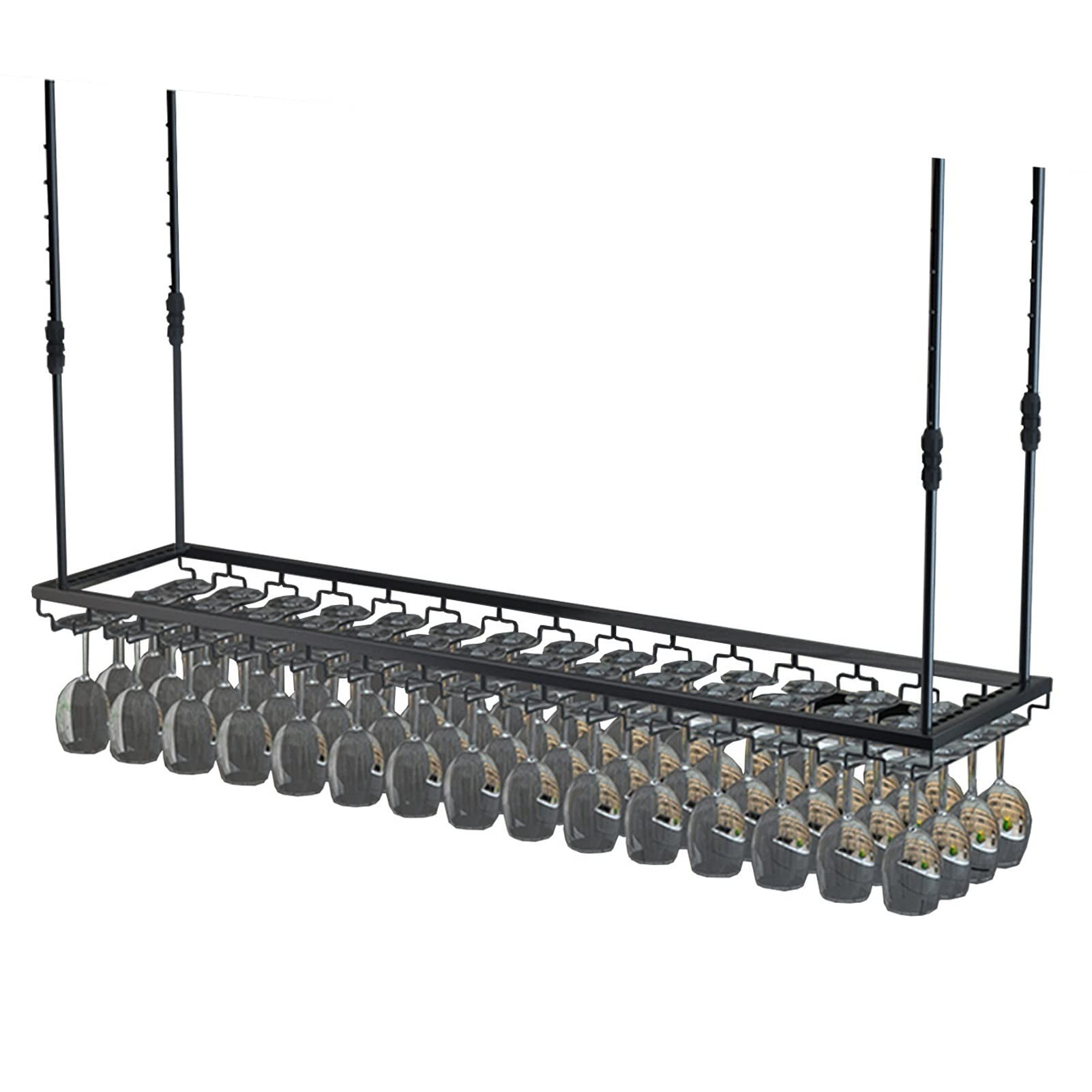 Estante para vinos para Colgar en el Techo/Estante para Copas de Vino bajo el gabinete/Soporte para Copas de Vino invertido/Estante de Almacenamiento Ajustable/Negro