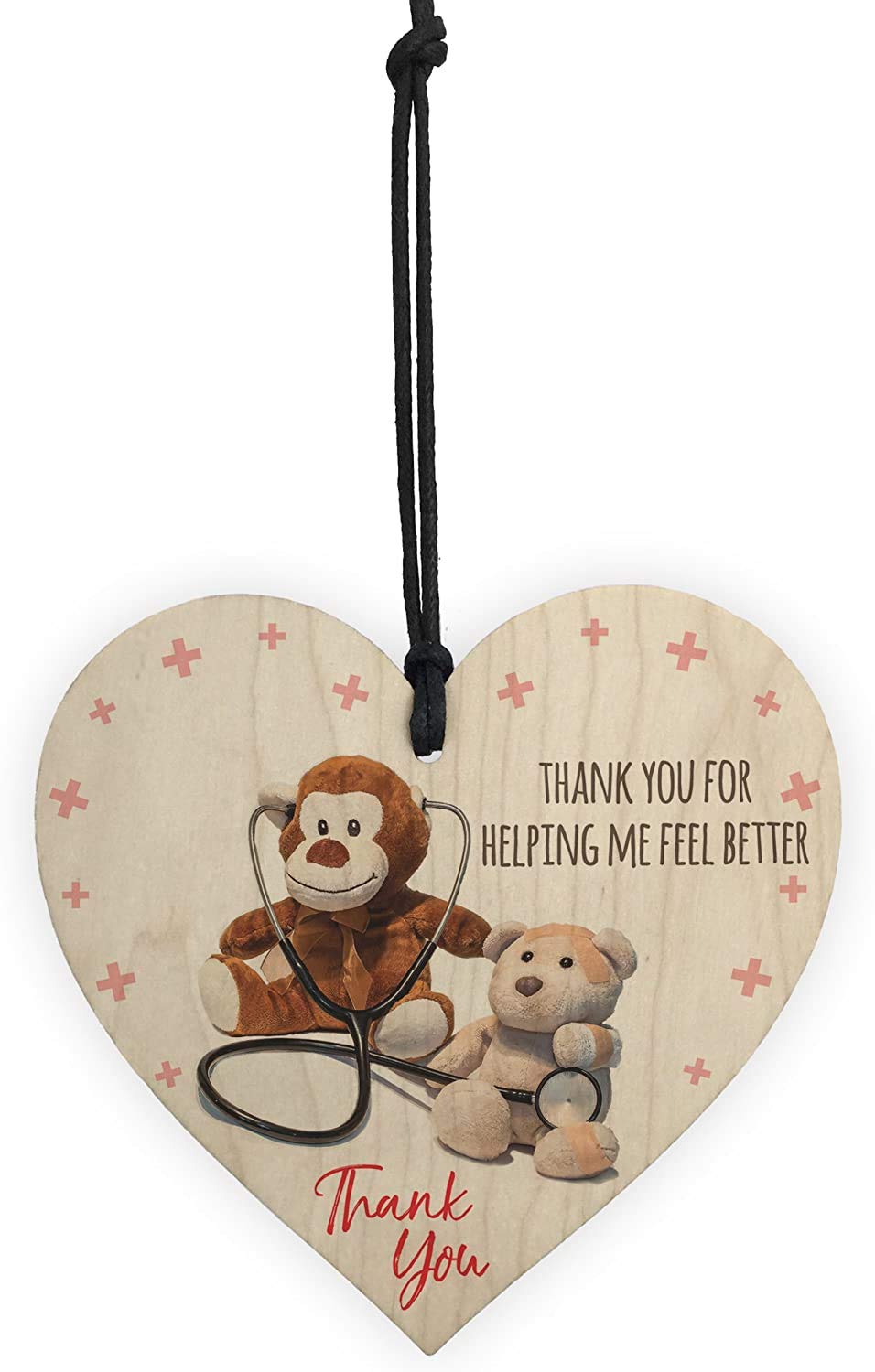Red Ocean Thank You For Helping Me Feel Better Hanging Wooden Heart Doctors & Nurses Gift