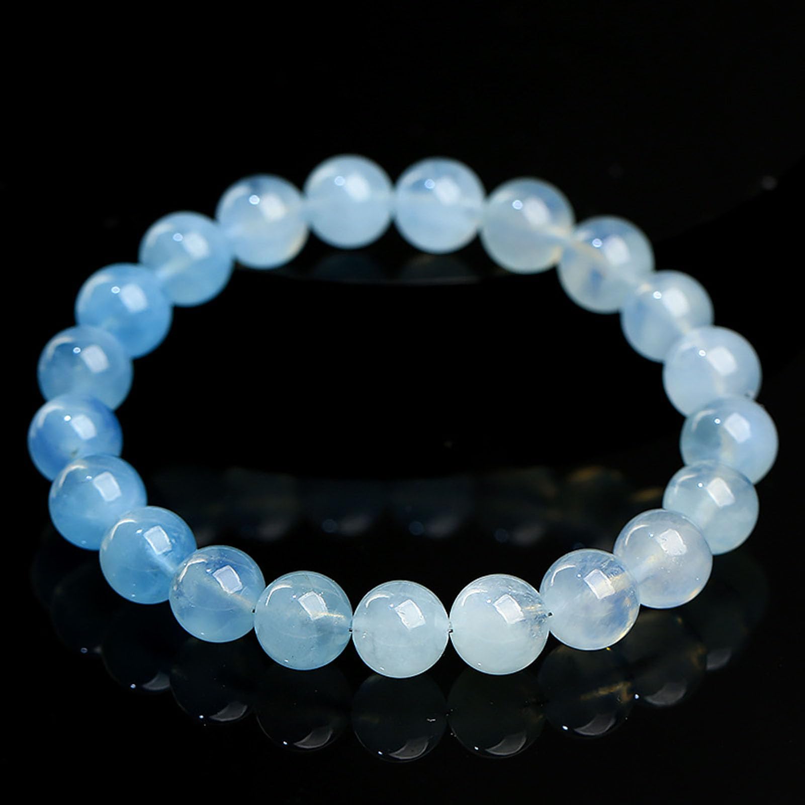 Natürliches Aquamarin-Heilarmband, Edelstein-Kristall-Armbänder, verstellbares Perlen-Kristall-Armband, natürliches blaues echtes Edelstein-Stretch-Armband, für Männer und Frauen,7MM
