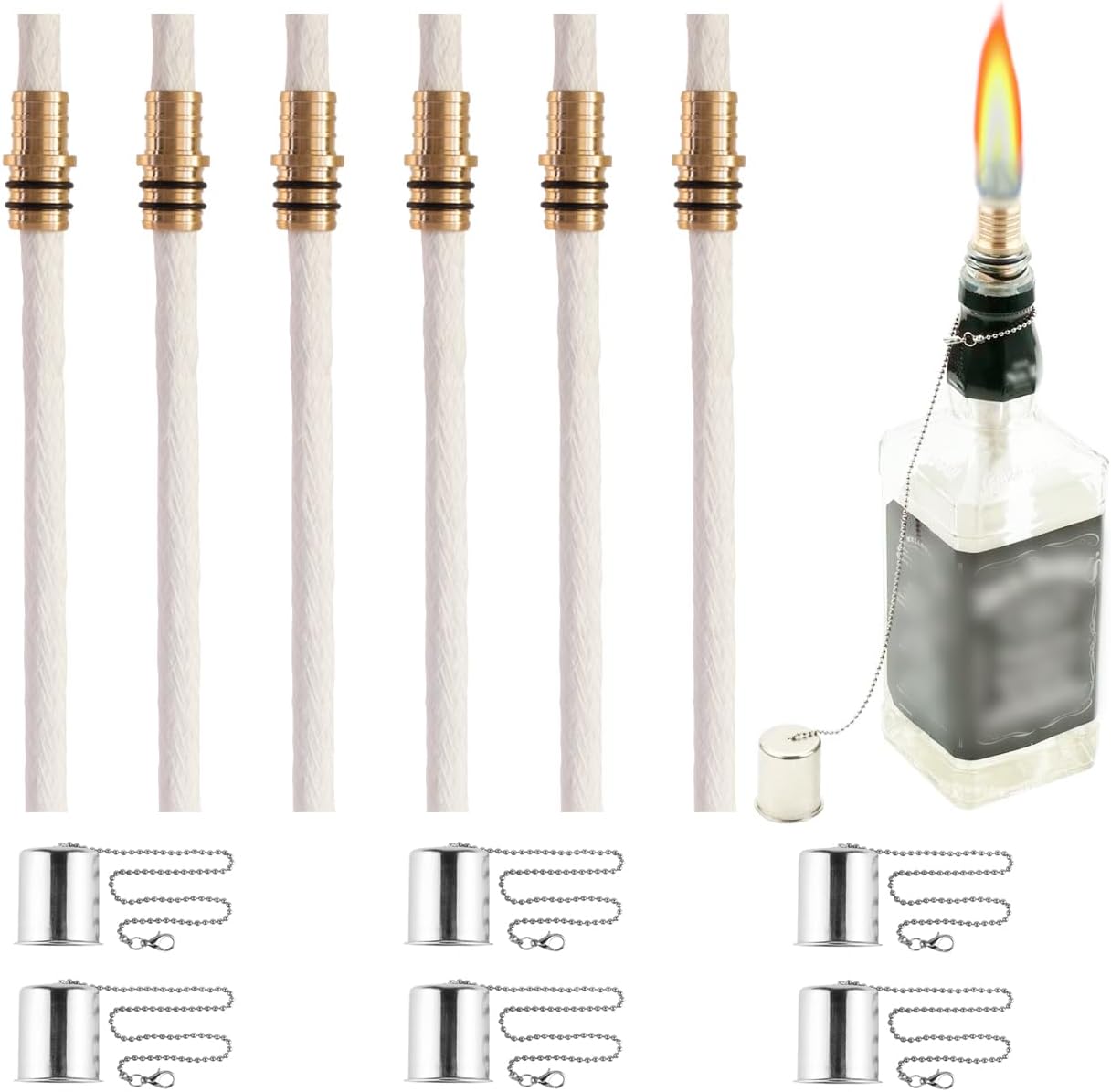 6PCS Wine Bottle Torch Wicks, Torch Light,Outdoor Torches