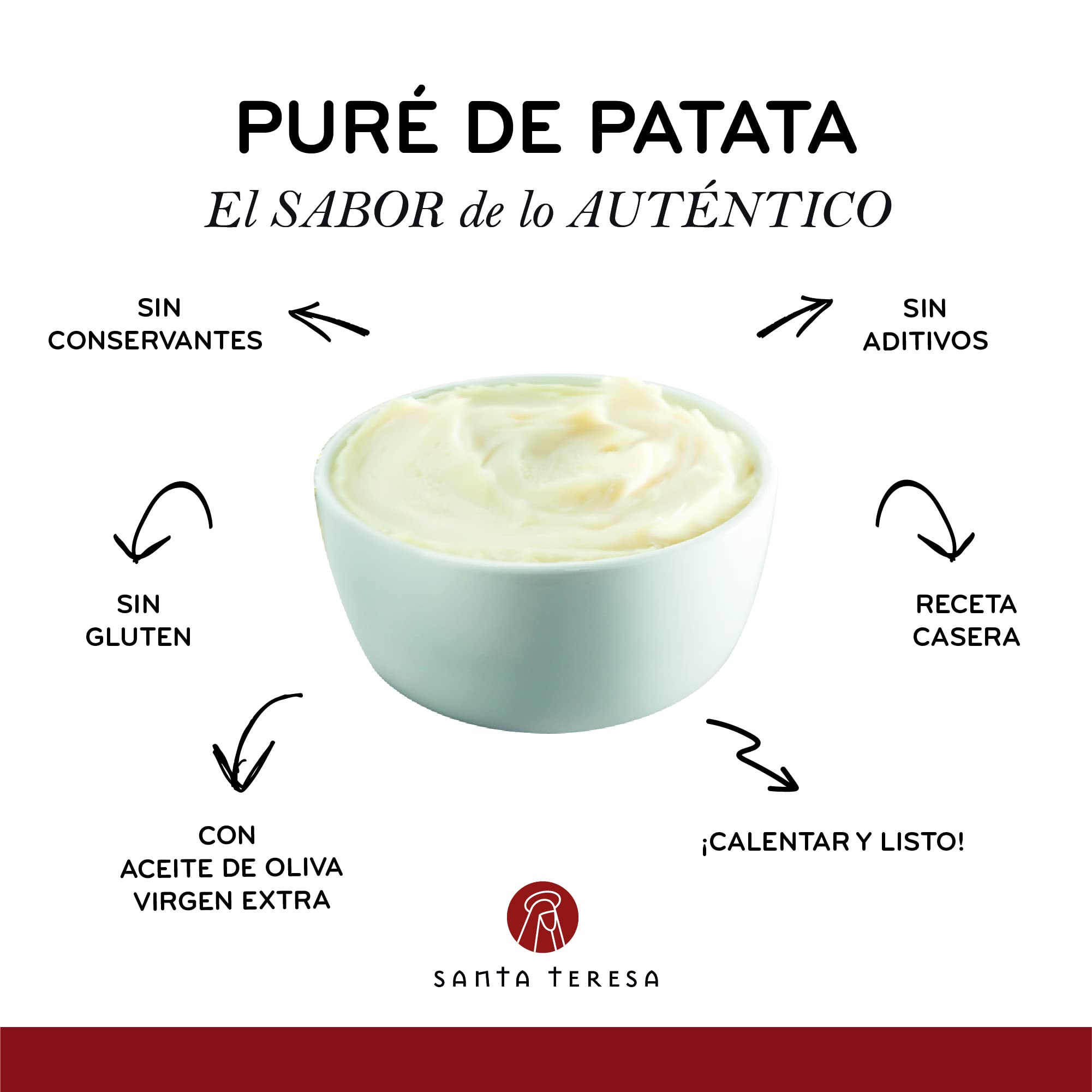 Santa Teresa - Puré de Patata Trufado con Aceite de Oliva Virgen Extra. Textura y sabor a auténtica patata. Plato 100% terminado, calentar y listo para consumir. 465g