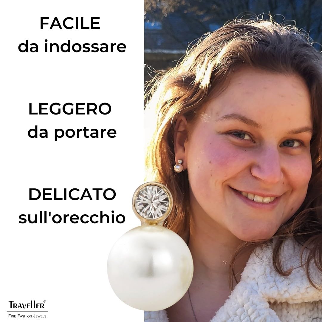 Traveller Orecchini a clip - Senza piercing all'orecchio - Perla 10 mm - Bianco - Cristallo - 15x10 mm