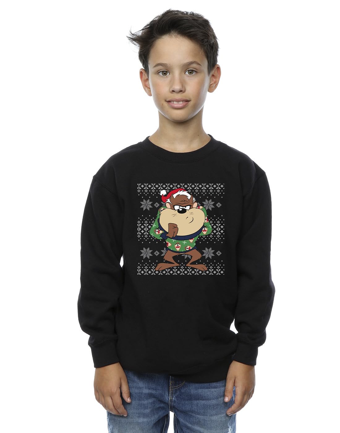 Absolute Cult Boys Black Looney Tunes Taz Fair Isle Sweatshirt 9-11 Years