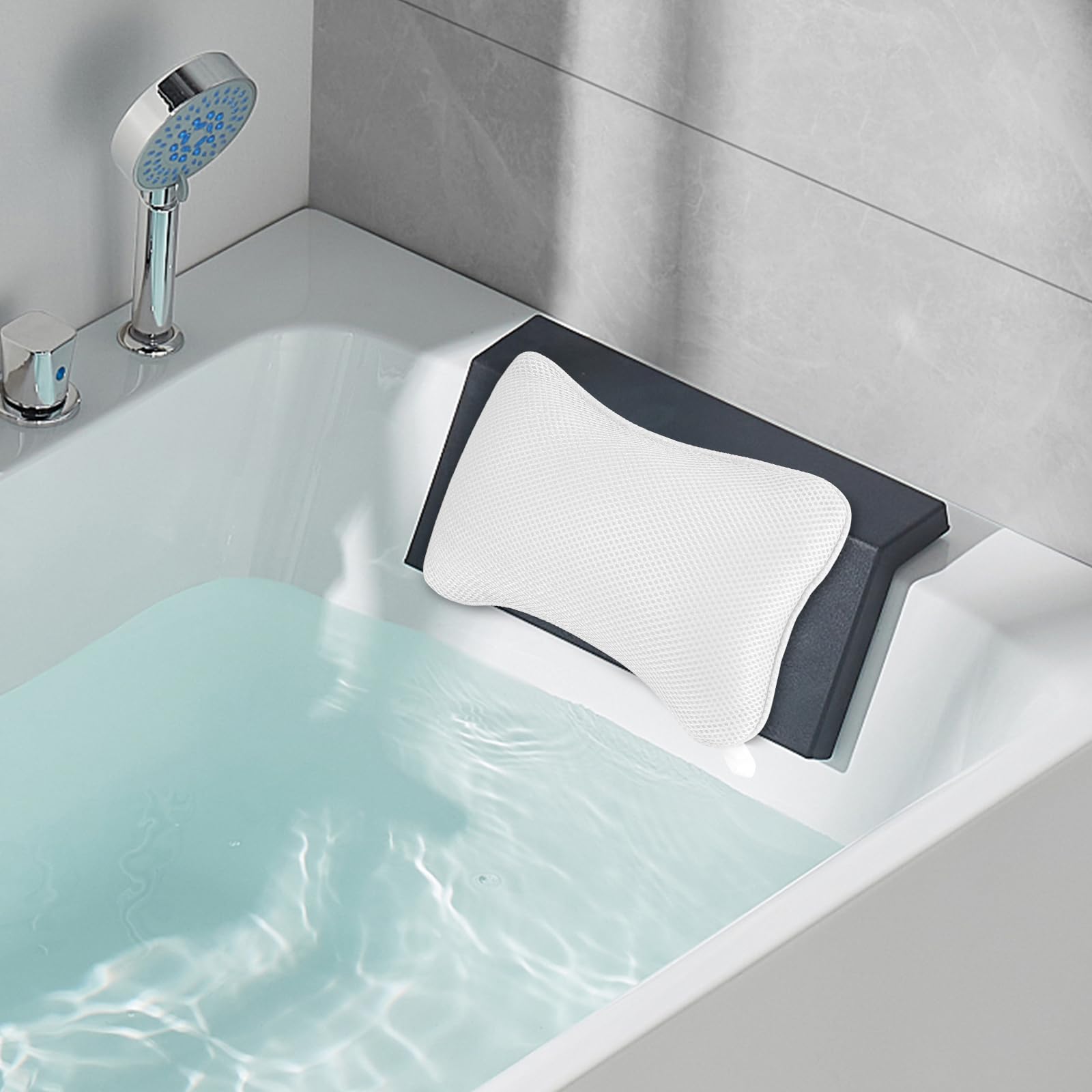 VMUTGA Oreiller De Baignoire Ergonomique Avec Ventouses - Coussin Bain Pour Cou Nuque Et Dos, Blanc