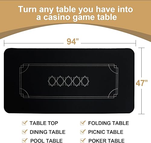 Miniatura 29 de CONTINUE Tapete de mesa de póquer, tapete de póquer Texas Hold'em para 8-10 jugadores con base de goma antideslizante y bolsa de transporte
