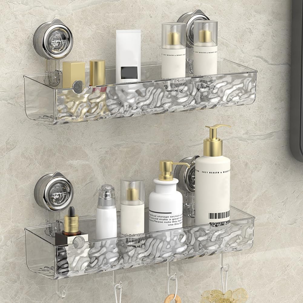 2 Pack Suction Cup Bathroom Storage Shelf No Drill Shower Organizer Rack Clear Wall Caddy Bathroom Accessories for