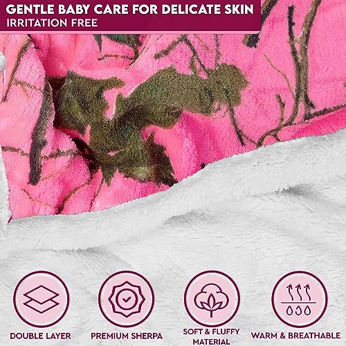 Image of Ultra Soft Sherpa Fleece Camo Throw Blanket | Cozy, Plush Baby Blanket for Kids | Reversible with Camo Prints | Washable | Wide Size for Extra for Warmth & Comfort | Cute Baby Shower Present