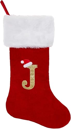 Miniatura 1 de CRSTAFU Calcetines de Navidad personalizados con monograma, medias de Navidad con inicial familiar de 20 pulgadas, puño de felpa blanca súper suave