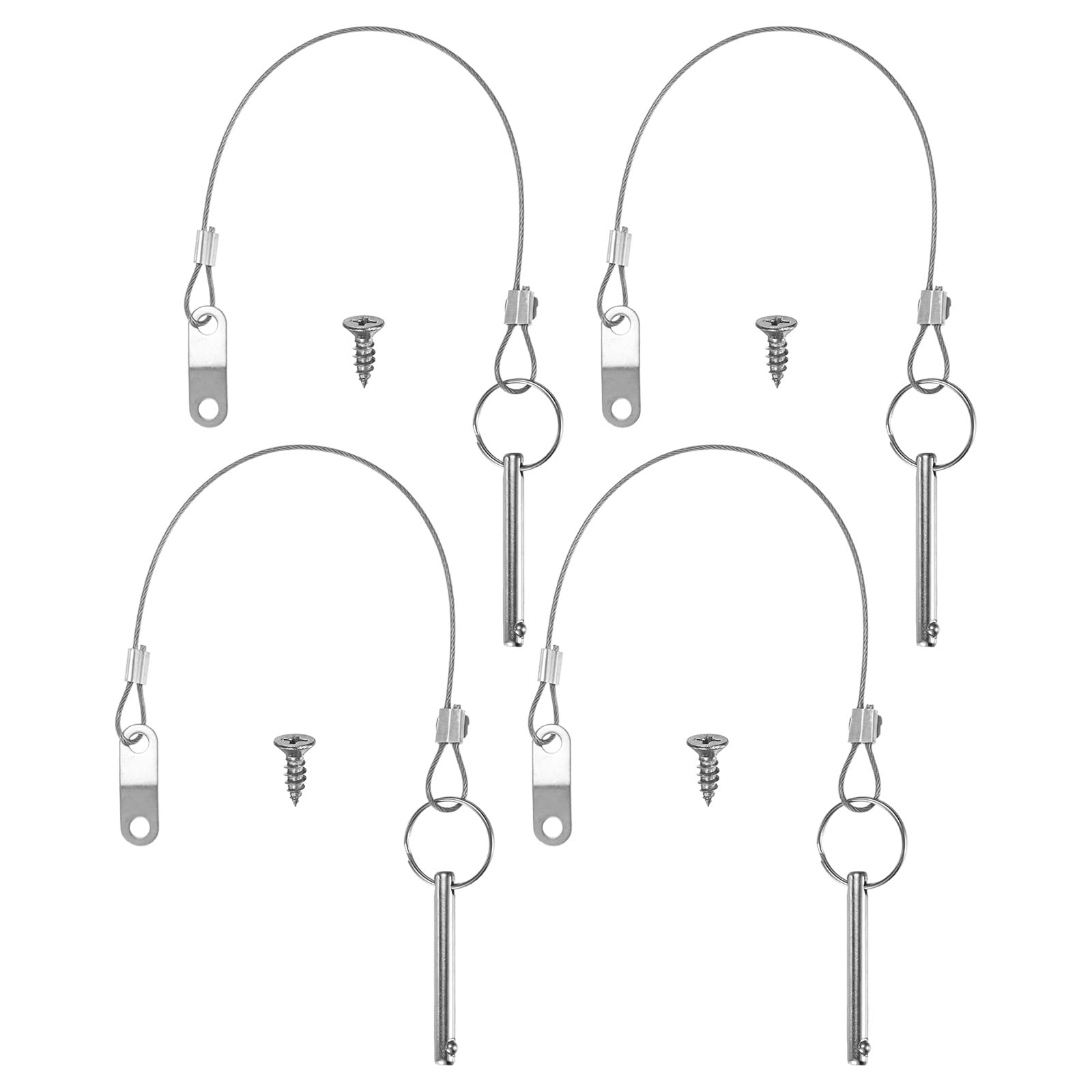 M METERXITY 4-Pack Quick Release Pins, 1/4"(6mm) Diameter, 1.5(38mm) Usage Length Bimini Top Pin W/Lanyard & Screws for Shipbuilding/Marine/Trailer, 2 (50mm) Long Hardware Pins