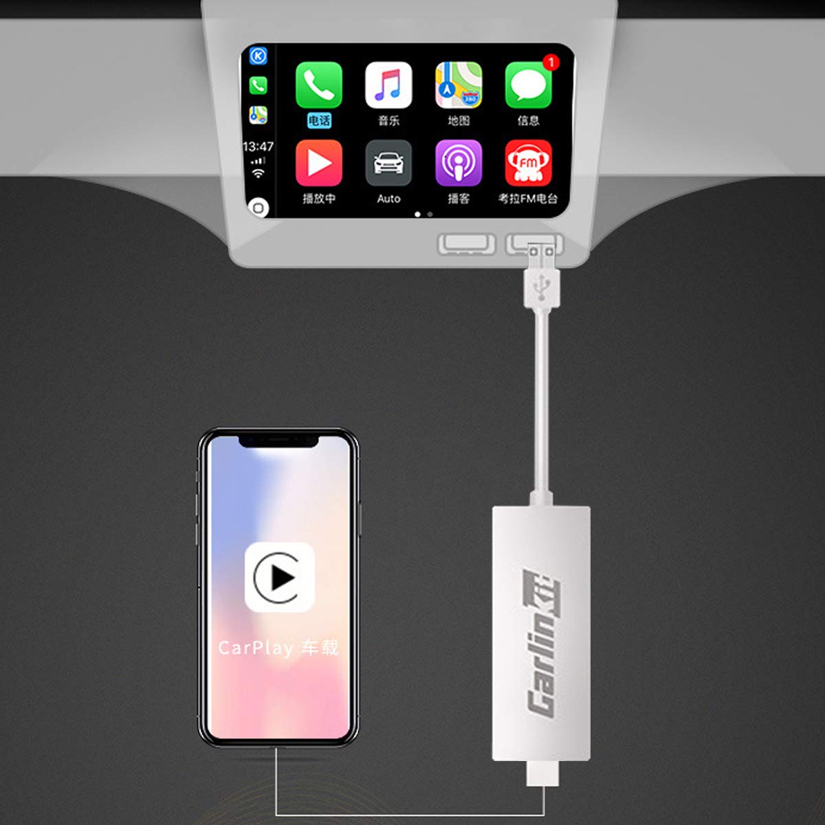 YONGYAO Bluetooth inalámbrico Pantalla Dongle White para el Modo Carplay iPhone y el Modo Carplay Android