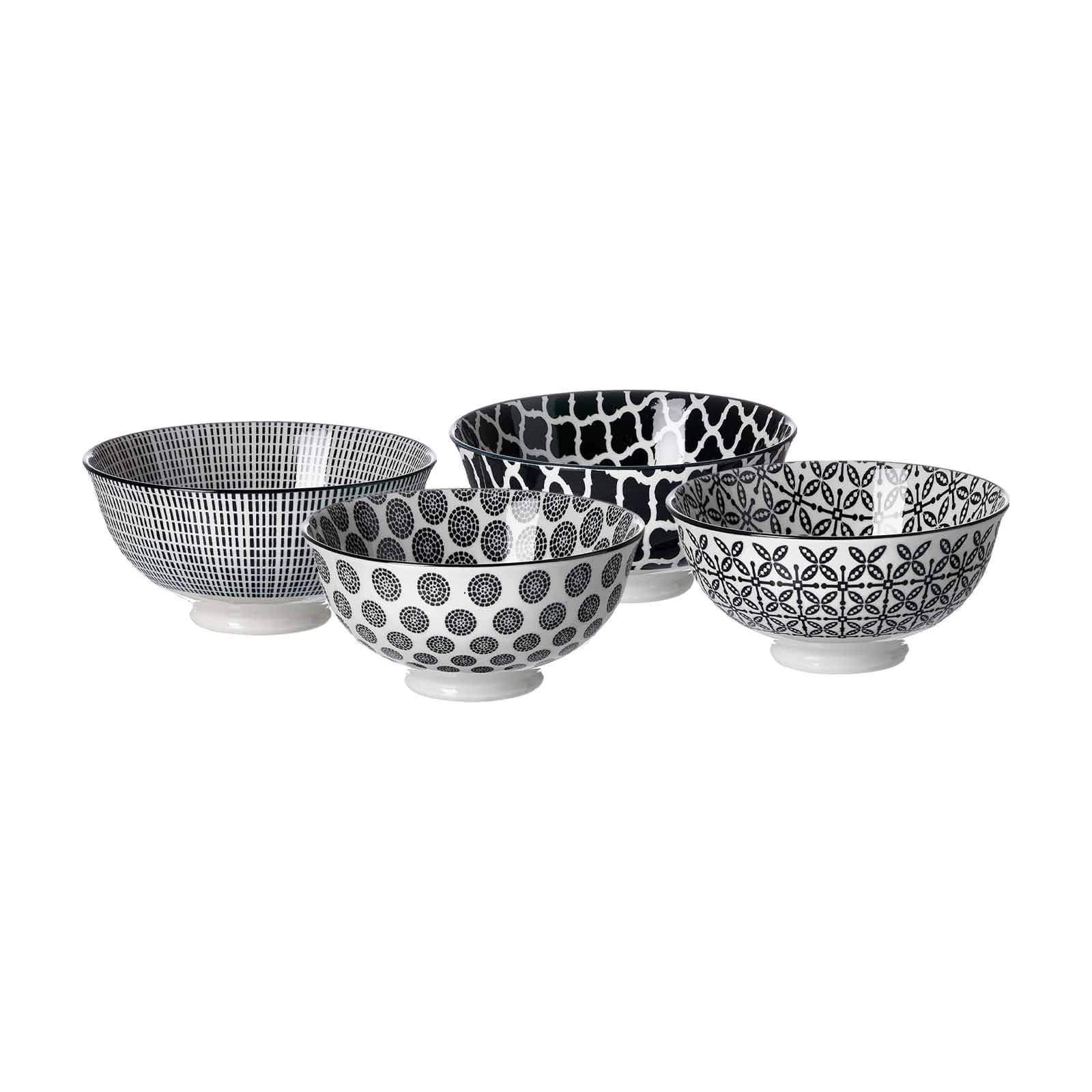 Ritzenhoff & Breker Servierschalen-Set Takeo, 4-teilig sortiert, Ø 12 cm, Porzellan, Weiß/Schwarz