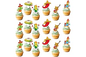 48 Pcs Fiesta Themed Cupcake Toppers for Birthday Party Decorations Supplies