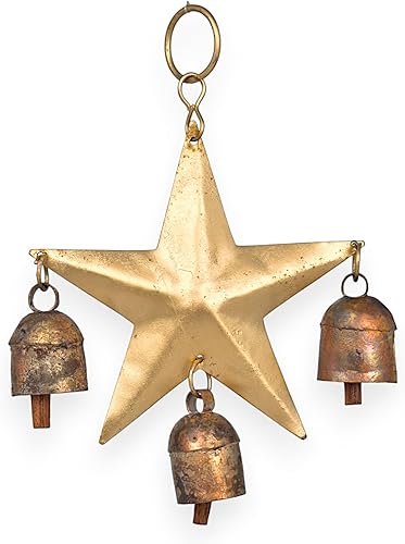 Miniatura 12 de Campanas de viento rústicas hechas a mano con 5 campanas de metal recubiertas de latón (30 pulgadas), campana colgante bohemia para patio al aire 5