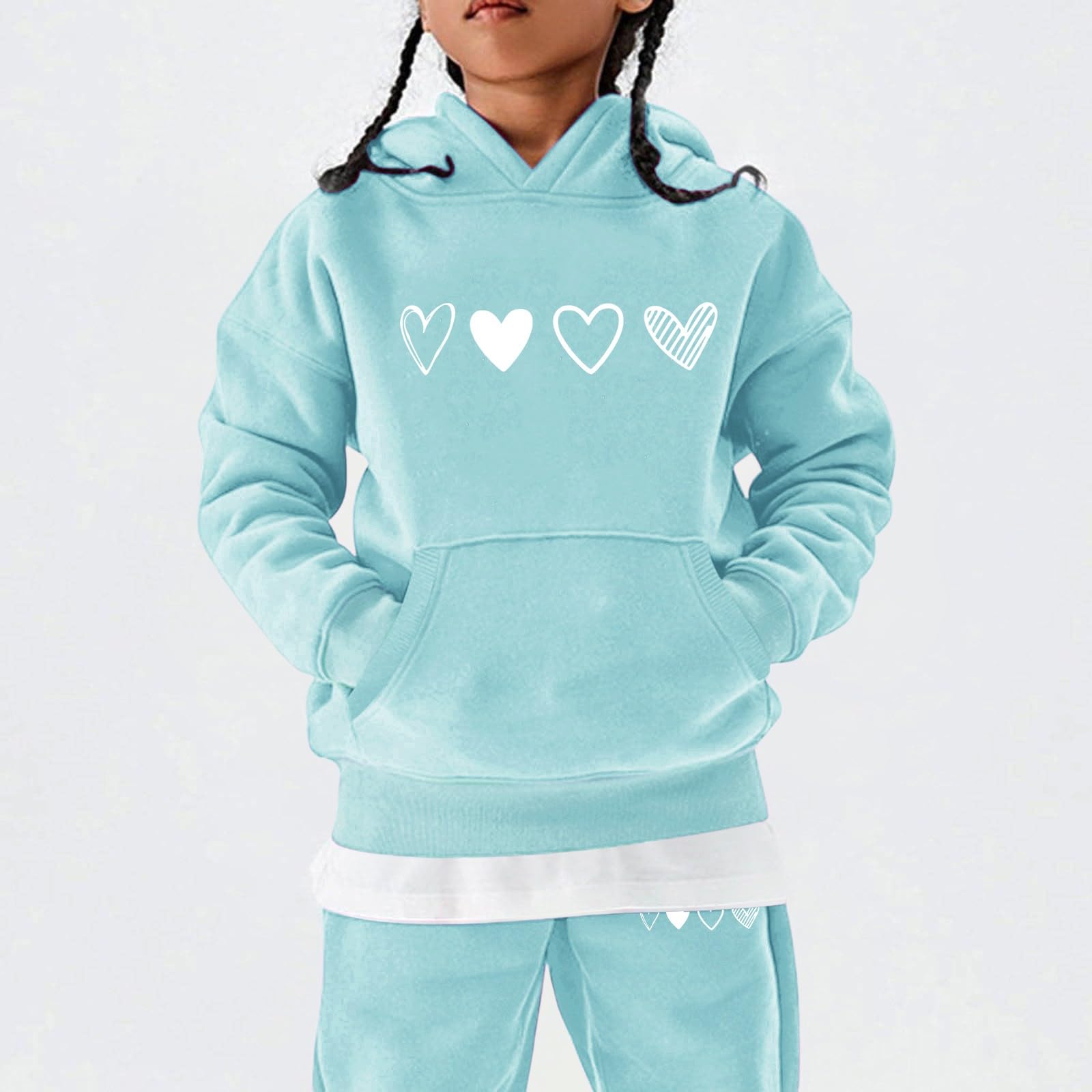 Conjunto deportivo con capucha para niñas, diseño de corazón, azul, 9-10 años