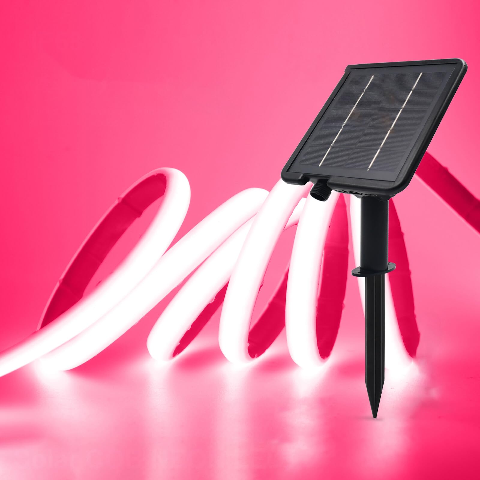 GQL 24V Solar/USB COB LED Strip - IP68 Waterproof 320LEDs/m Dual-Power, 8-Mode for Indoor/Outdoor Lighting (Pink,5m) โ image 1