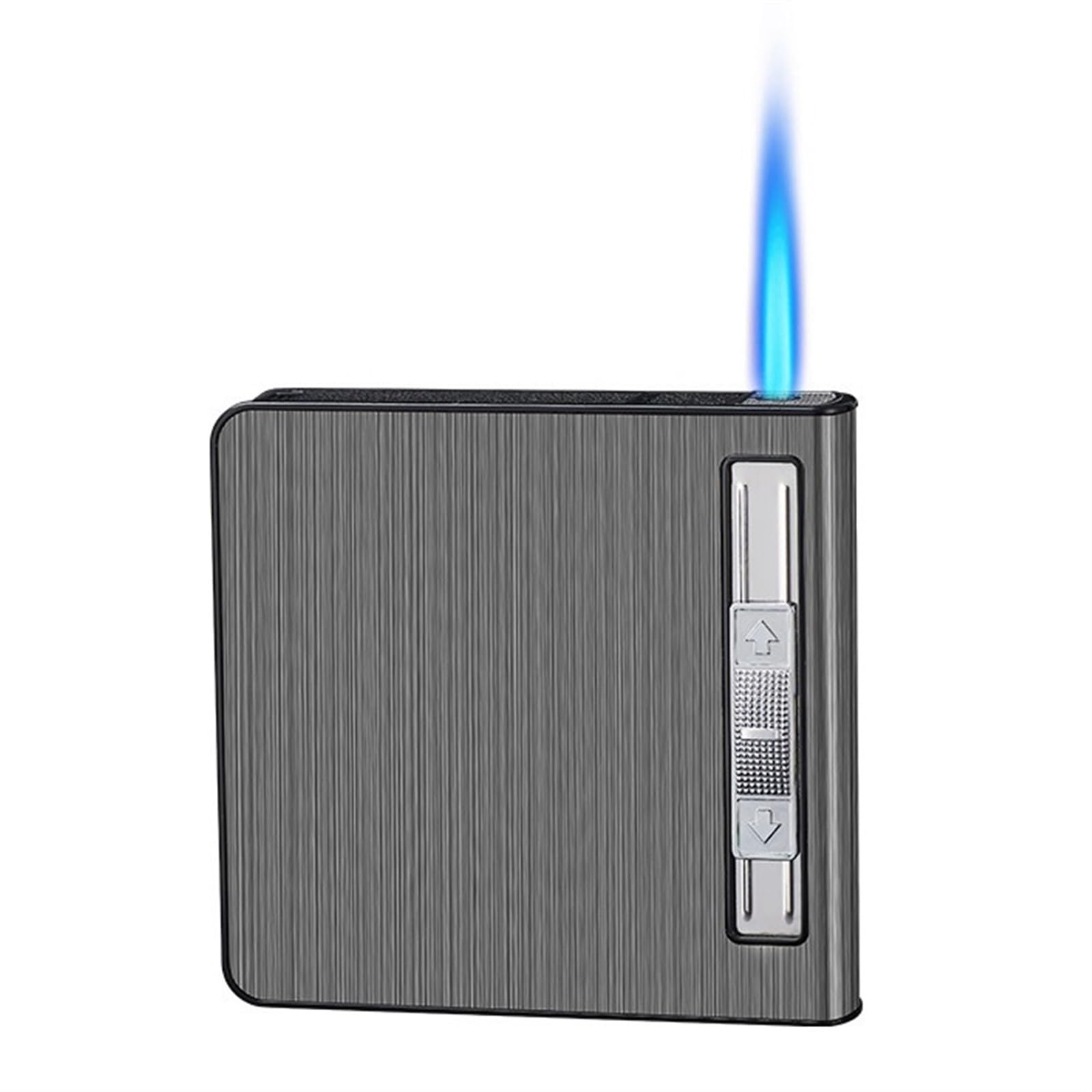 Encendedor 2 en 1 recargable con soplete ajustable y caja de cigarrillos anticaída