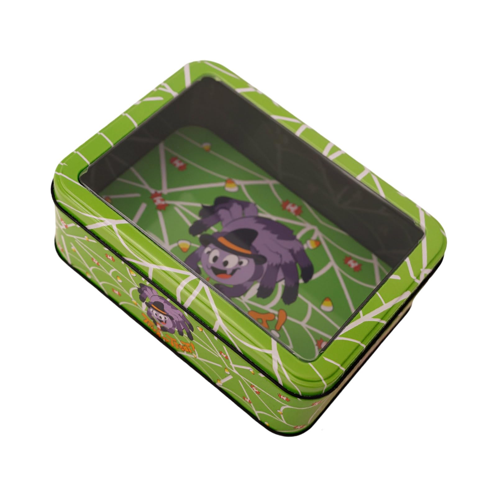 Xinsheinelry B Halloween Clear Lid Tin Ox For Candy Storage And Party Decorations Sturdy Metal Container With Clear Top Halloween Tin Ox With Lid