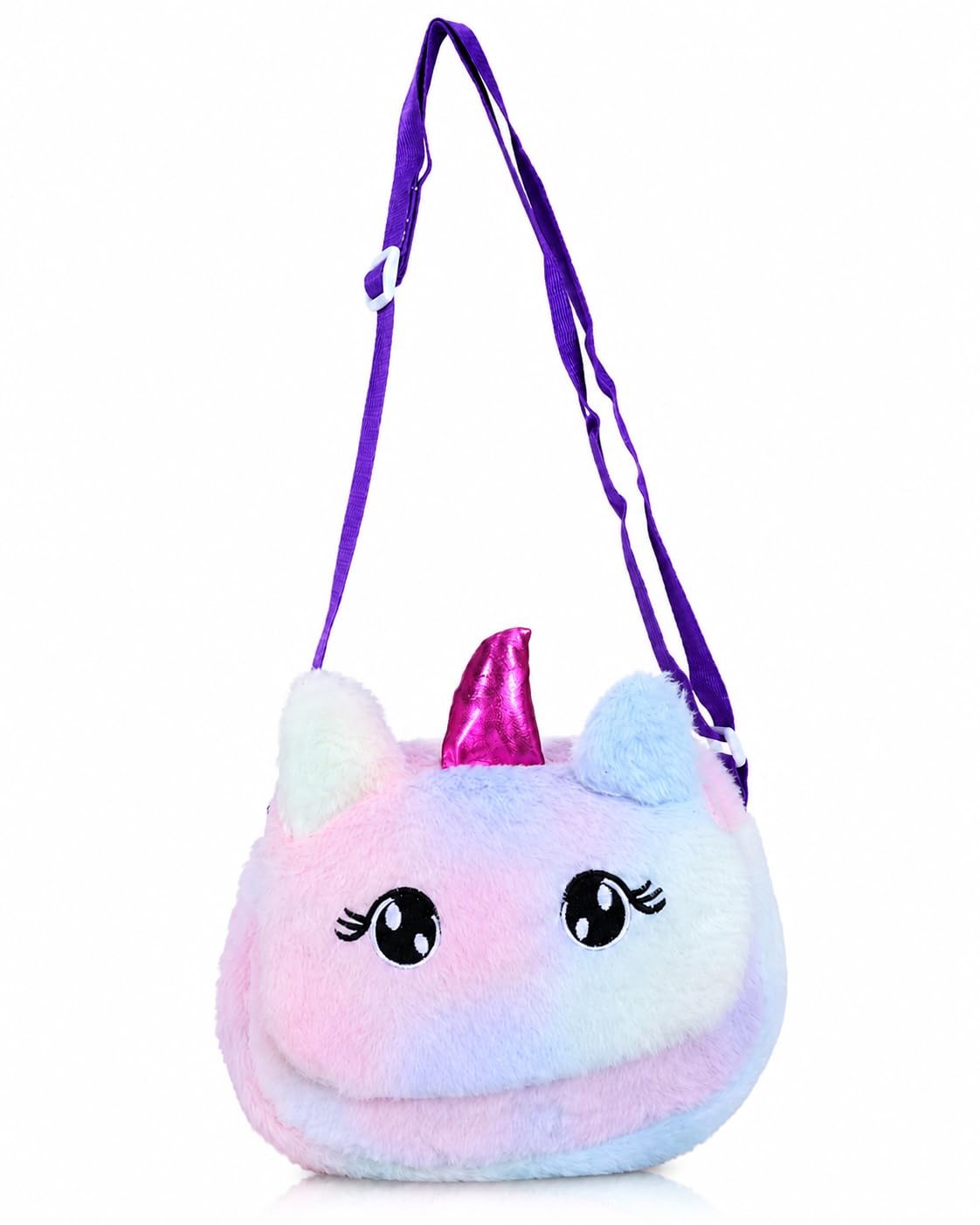 Sanjis Enterprise Kids cartoon Fur Sling Bag for Girls | Soft Plush Crossbody Bag | Cute Mini Shoulder Purse with Adjustable Strap | Lightweight Casual Travel Sling Bag for Baby Girls Pink