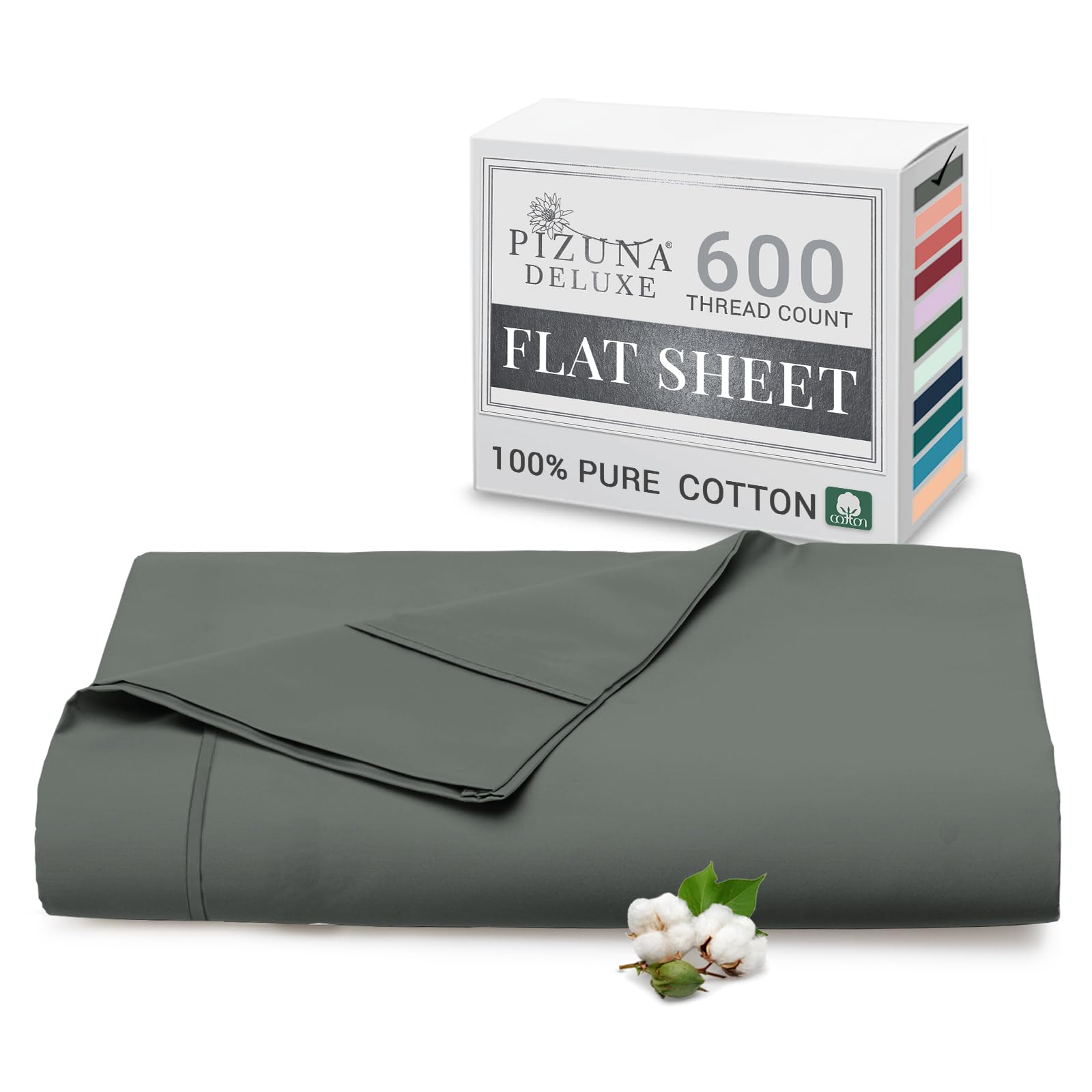 Pizuna Dark Grey Pure Combed Cotton Super King Flat Sheet 600 Thread Count Long Staple Brushed Cotton Flat Sheets Super King Size, Cool Sateen Flat Sheet Superking(Superking Flat Sheets Cotton 1 Pc)