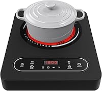 Vista 1 de Placa eléctrica de 1800 W: estufa eléctrica portátil de un solo quemador de 110 V con pantalla táctil LED, 10 niveles de potencia, placa caliente