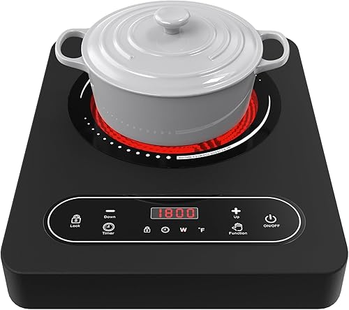 Miniatura 10 de Placa de cocción eléctrica, Placa de cocción eléctrica portátil de 1800W con quemador individual con enchufe, Placa caliente de encimera, 110V-120V