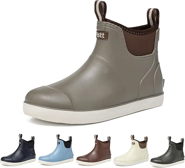 Men’s Deck Boots, Deck Shoes Waterproof Rain Boots, Saltwater Fishing Ankle Boots, Non-Slip Rubber Garden Muck Boots for Gardening Boating Camping Sailing Fishing