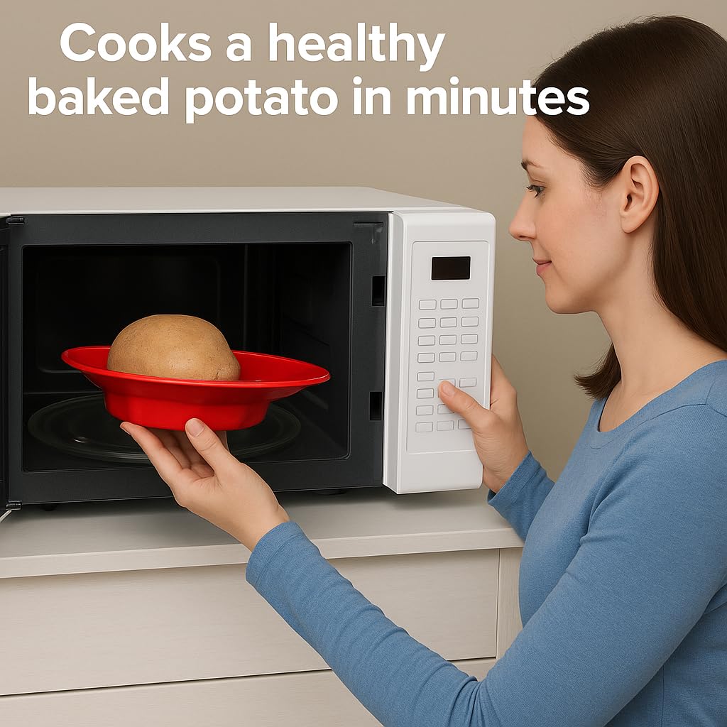 3-Pack Microwave Potato Cooker Plates – BPA-Free Plastic – Cooks 1 Potato per Plate – Fast & Even Microwave Baking – Dishwasher Safe – by Dependable Industries Inc. Essentials