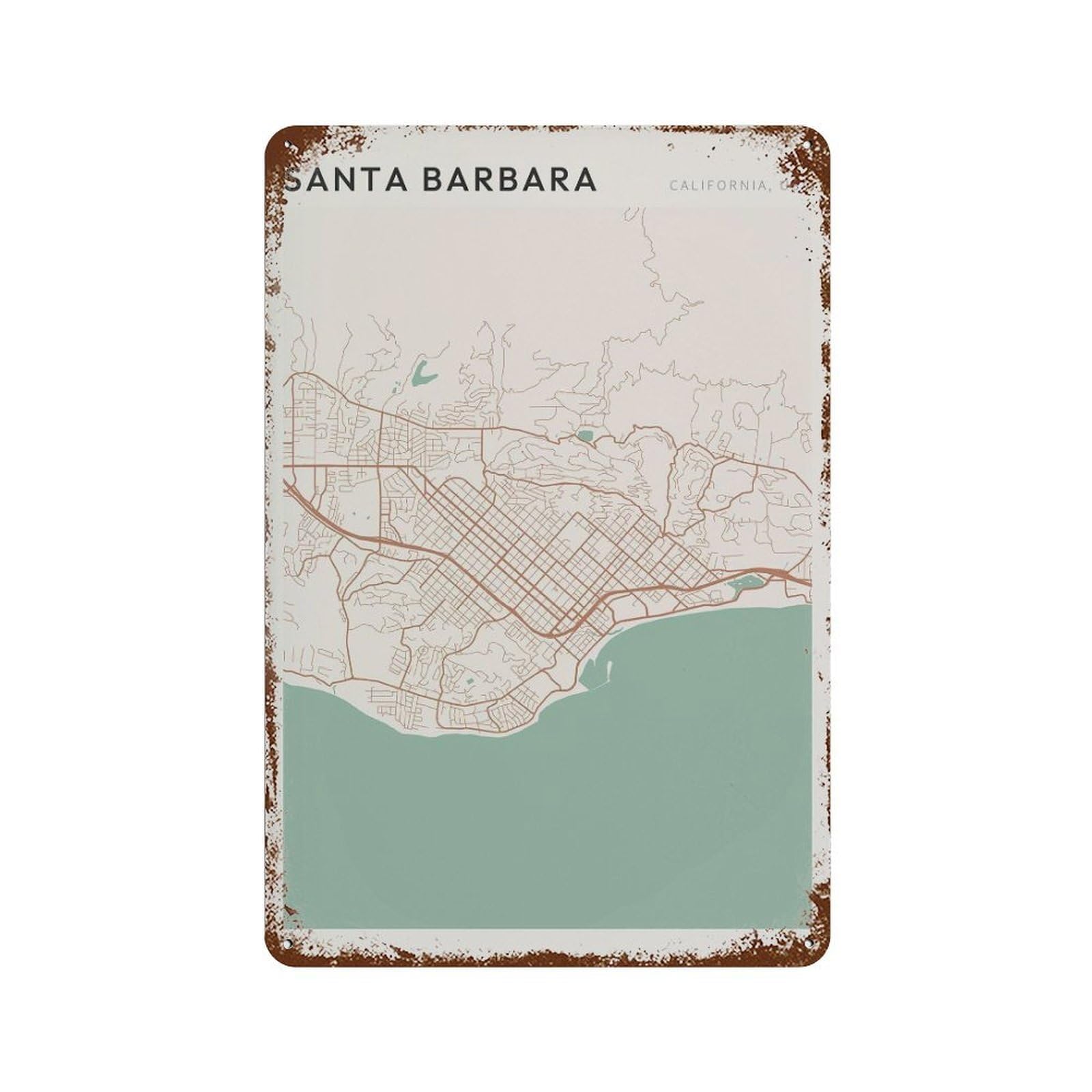 xiaoxiaoshen Santa Barbara Map California Travel Gift Farmhouse Decor Wall Decor Art Metal Tin Poster Modern Home Decor Art Home Bar Shop Decorations Vintage Sign 30x20cm