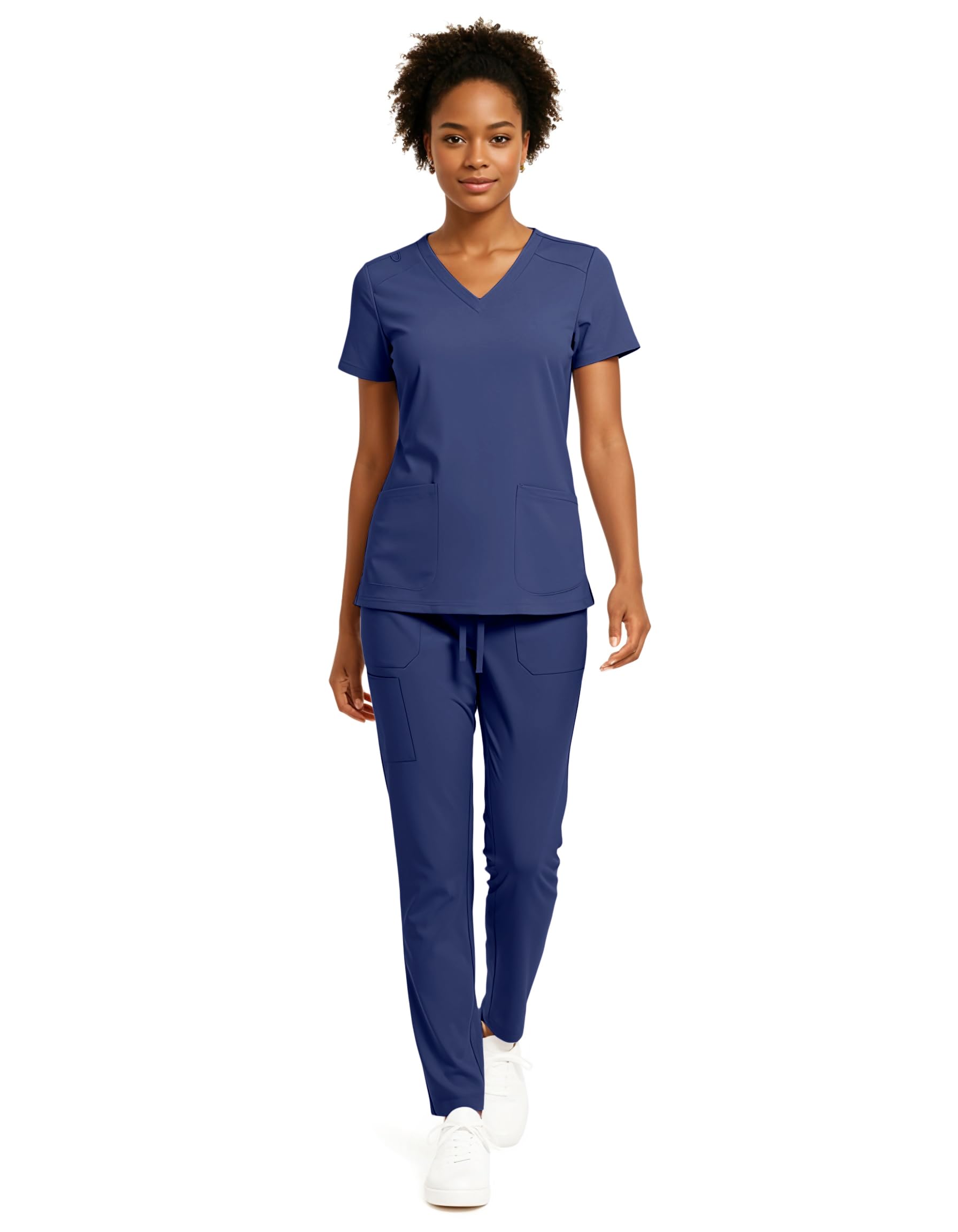 Hey Collection Womens 5-Pocket Anti-Wrinkle Scrub Set V-Neck Top Straight-Leg Pants Comfy Flexible Nursing Uniforms