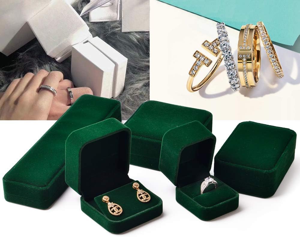 Oirlv Velvet Jewelry Box Small Ring Bearer Case (Green) - Image 6