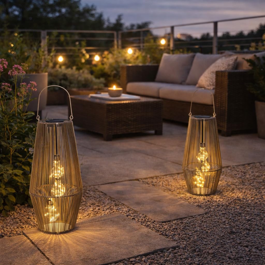 Formano Lanterne solaire d'extérieur 55 cm avec 3 LED, capteur crépusculaire, IP44, rotin