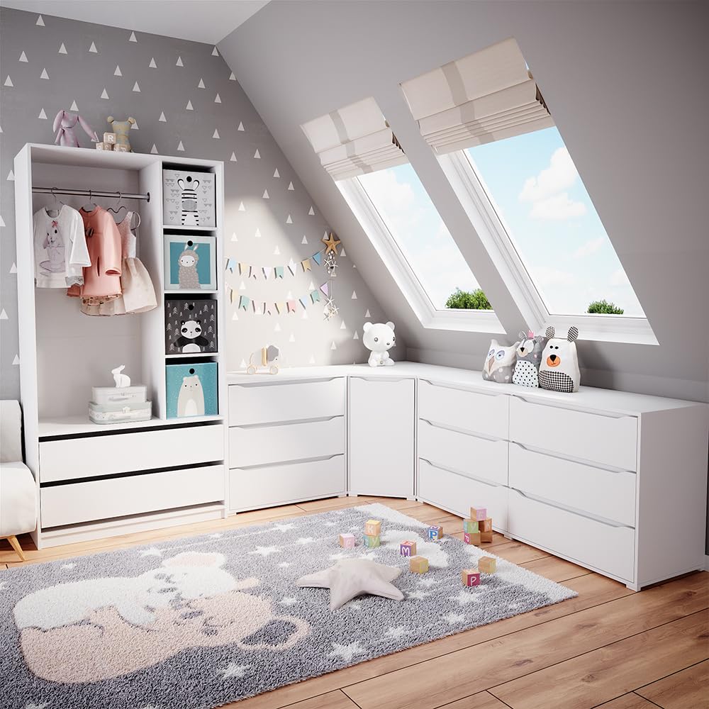 Vicco Armario de Ropa para niños Elmo, Blanco, 100 x 200 cm con 2 cajones, Apto para el Almacenamiento ordenado de Ropa Infantil