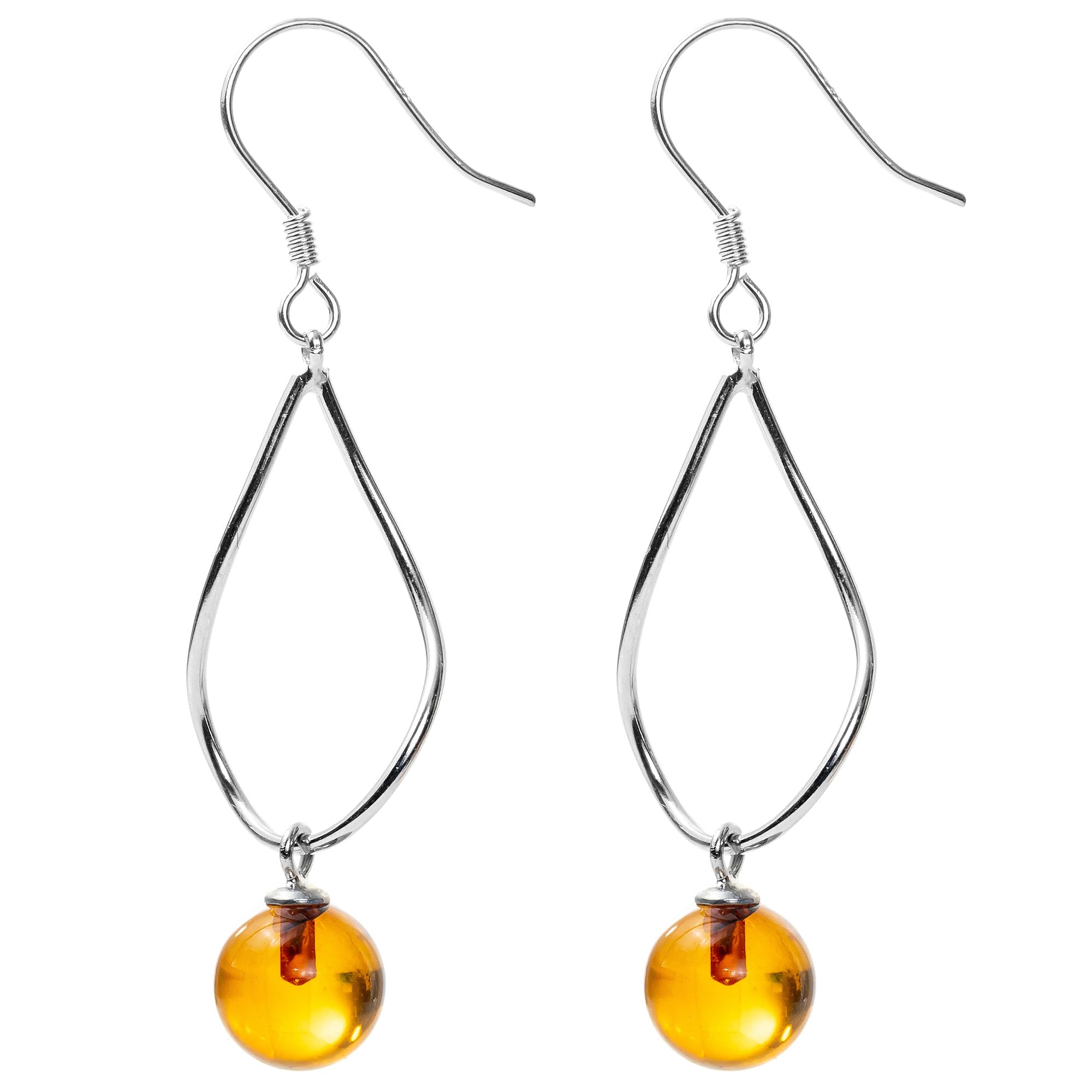 Orecchini pendenti da donna con autentica ambra francese a gancio in argento sterling, ricco colore cognac