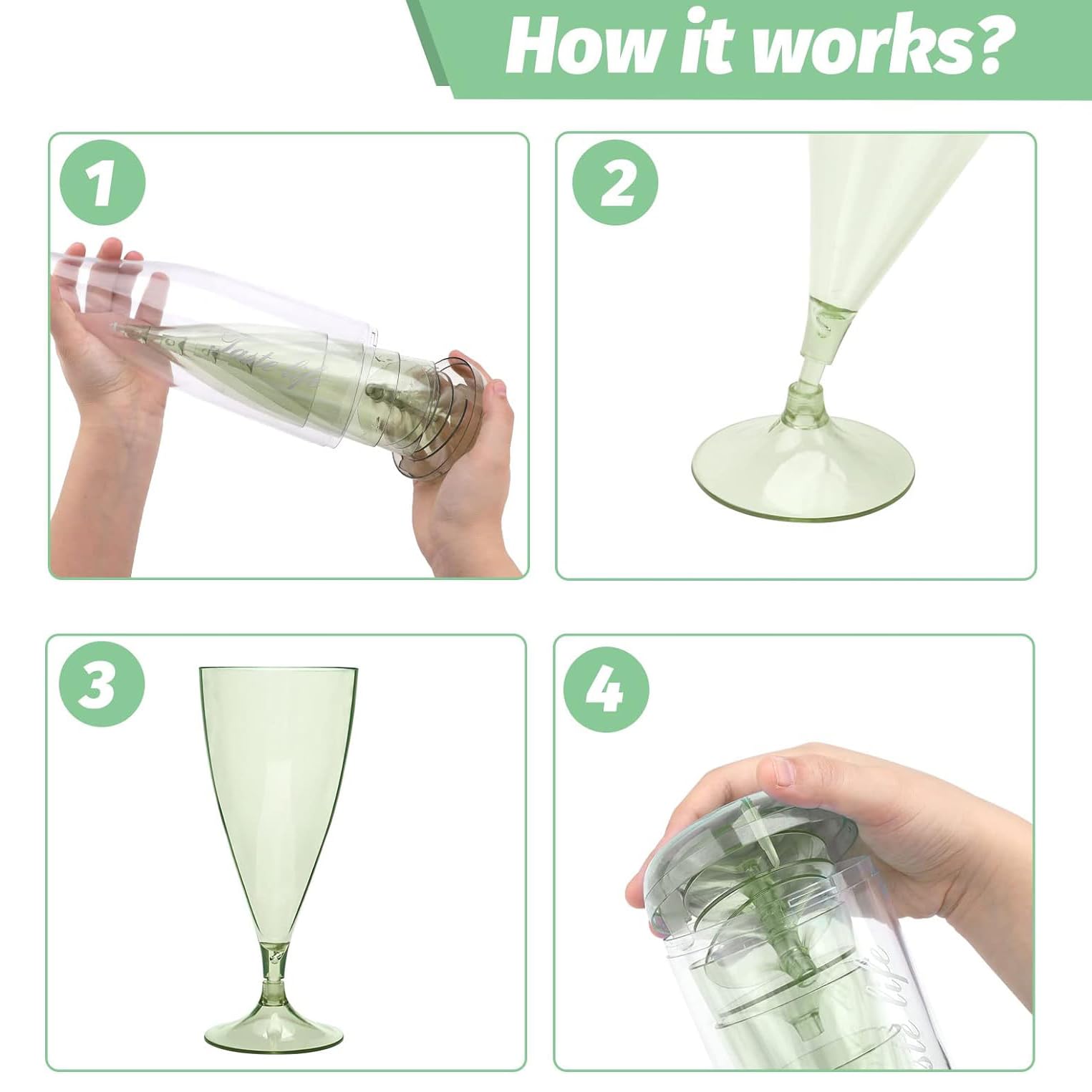 XIBO Plastic Wine Glass, Set of 5 Portable Wine Glasses Camping Champagne Glasses Plastic Reusable Wine Glasses with Storage Bottle and Drip Tray Stackable and Removable (Green) - Image 5 thumbnail