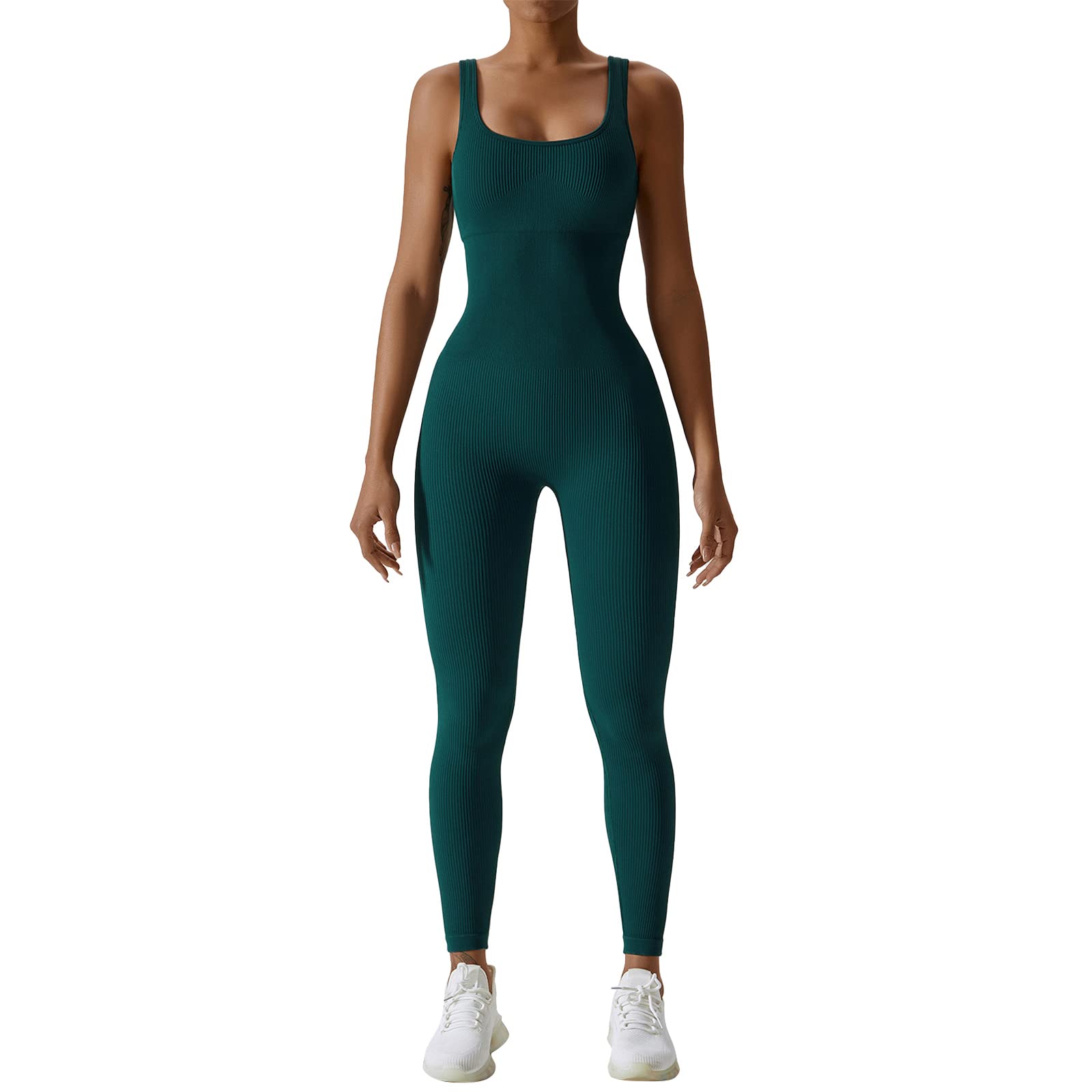 Litthing Mono Ajustado de Yoga para Mujer Sin Mangas Jumpsuit Acanalado Cuello Sexy Cuadrado Una Pieza Mono Deportivo Elástico Romper Color Sólido Mameluco Mujer para Diario Uso Fitness