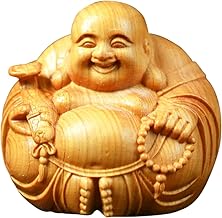 Lhyxuuk布袋様 置物 仏像 木彫り ミニ 七福神 木製 布袋様 置物 金運 運気上昇 お守り (笑顔の布袋様)