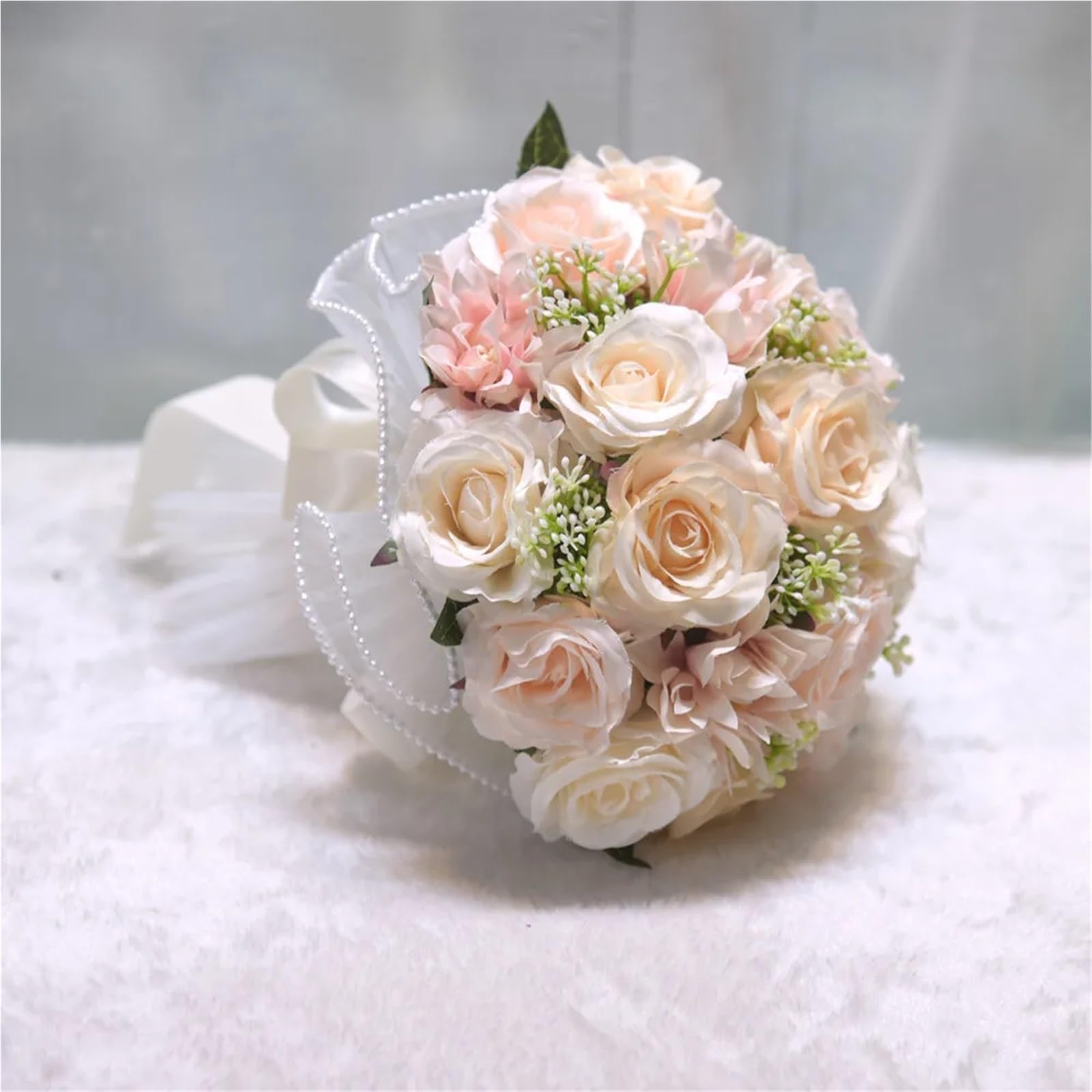 1PC White Rose Bouquets For Bride Wedding Bouquet Bridesmaid Silk Peony Flower Party Dahlia OrchidGift(Pink)