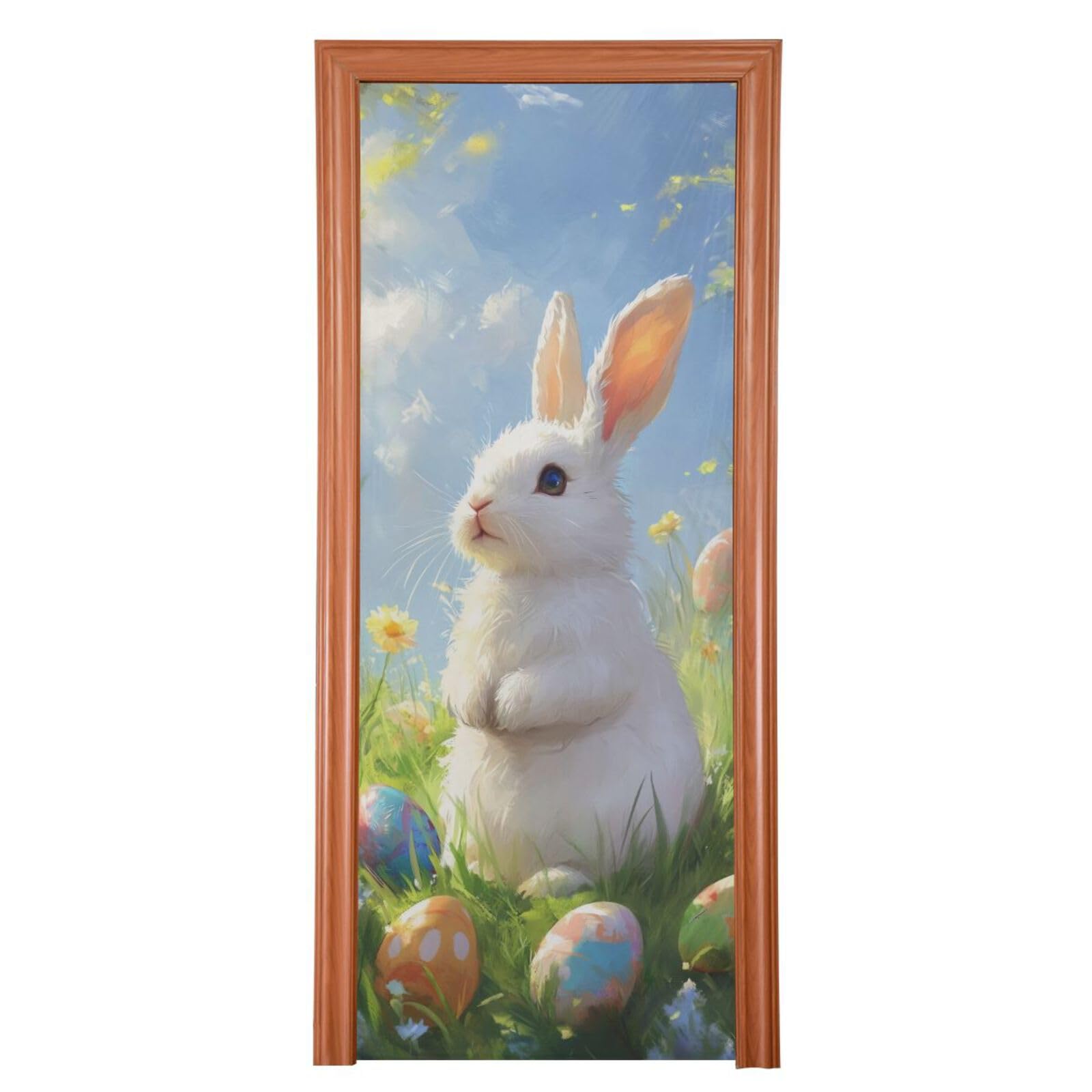FLildon Easter Bunny Cute Eggs Door Cover Decoration, Party Accessory Porch Decor for Festive Ornament Room Door Covers 36 x 98 Inch